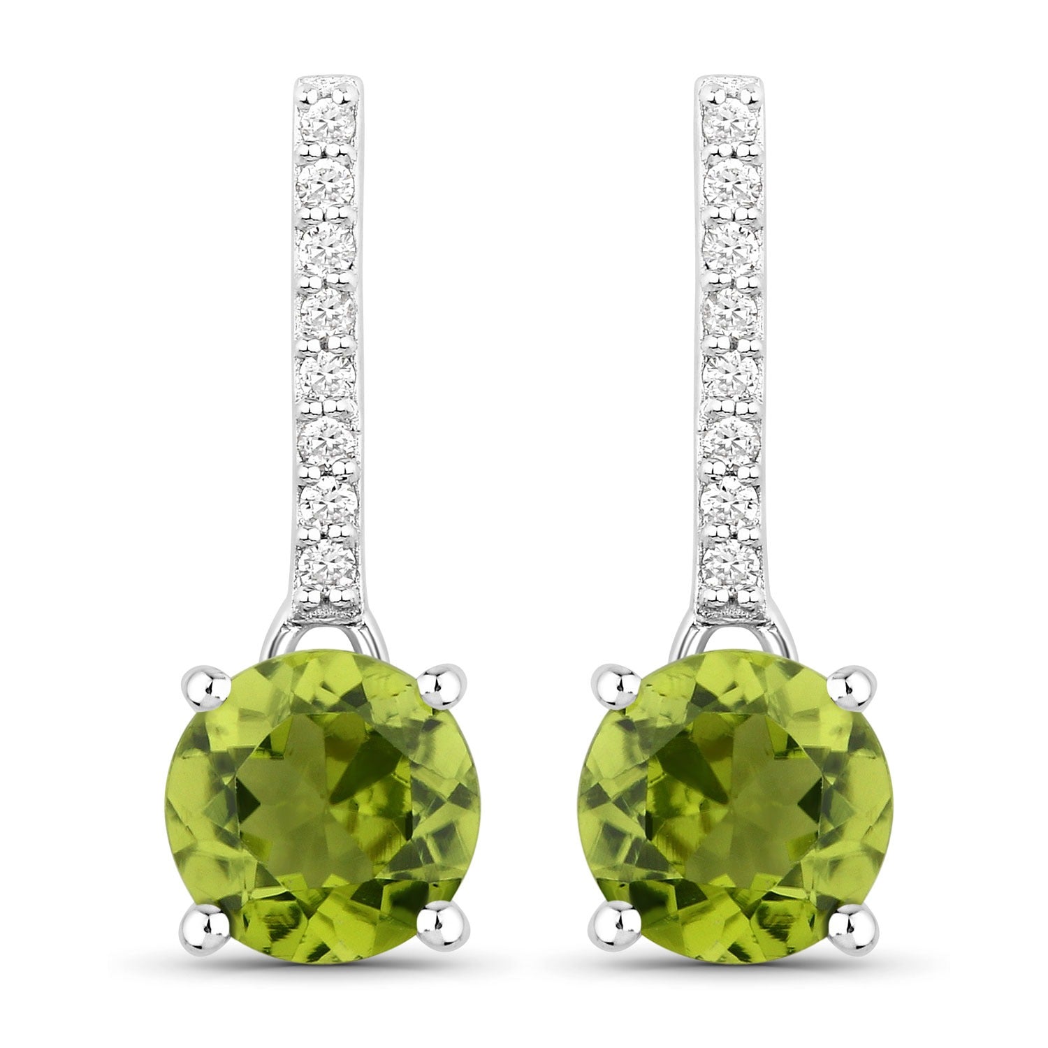 Genuine Peridot and Diamond Silver Earrings
