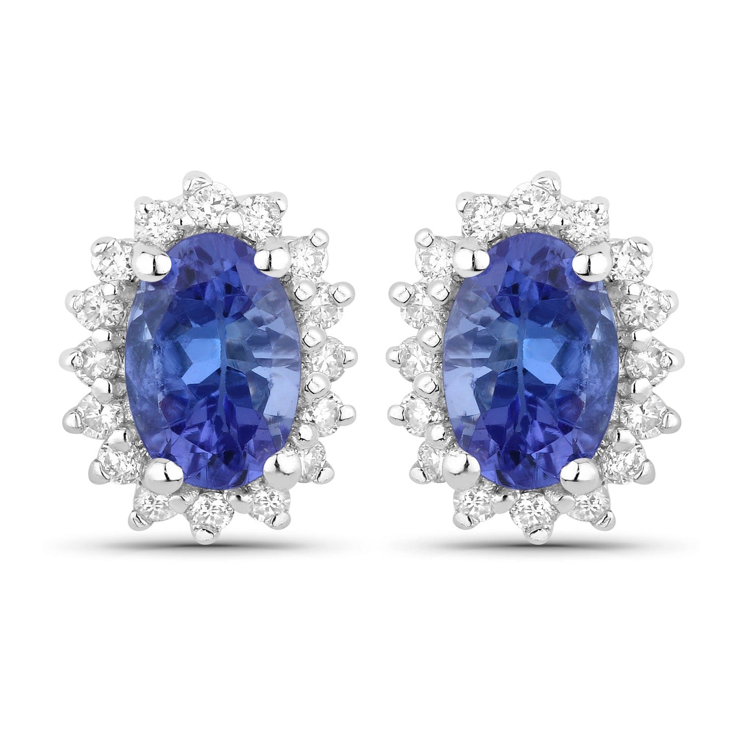 Genuine Tanzanite Lab Diamond Silver Halo Earrings