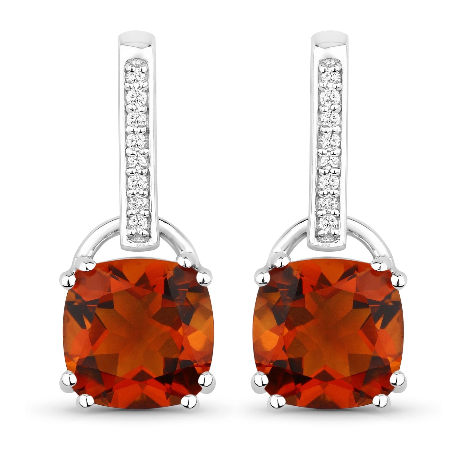 Genuine Madeira Citrine and Lab Diamond Silver Earrings