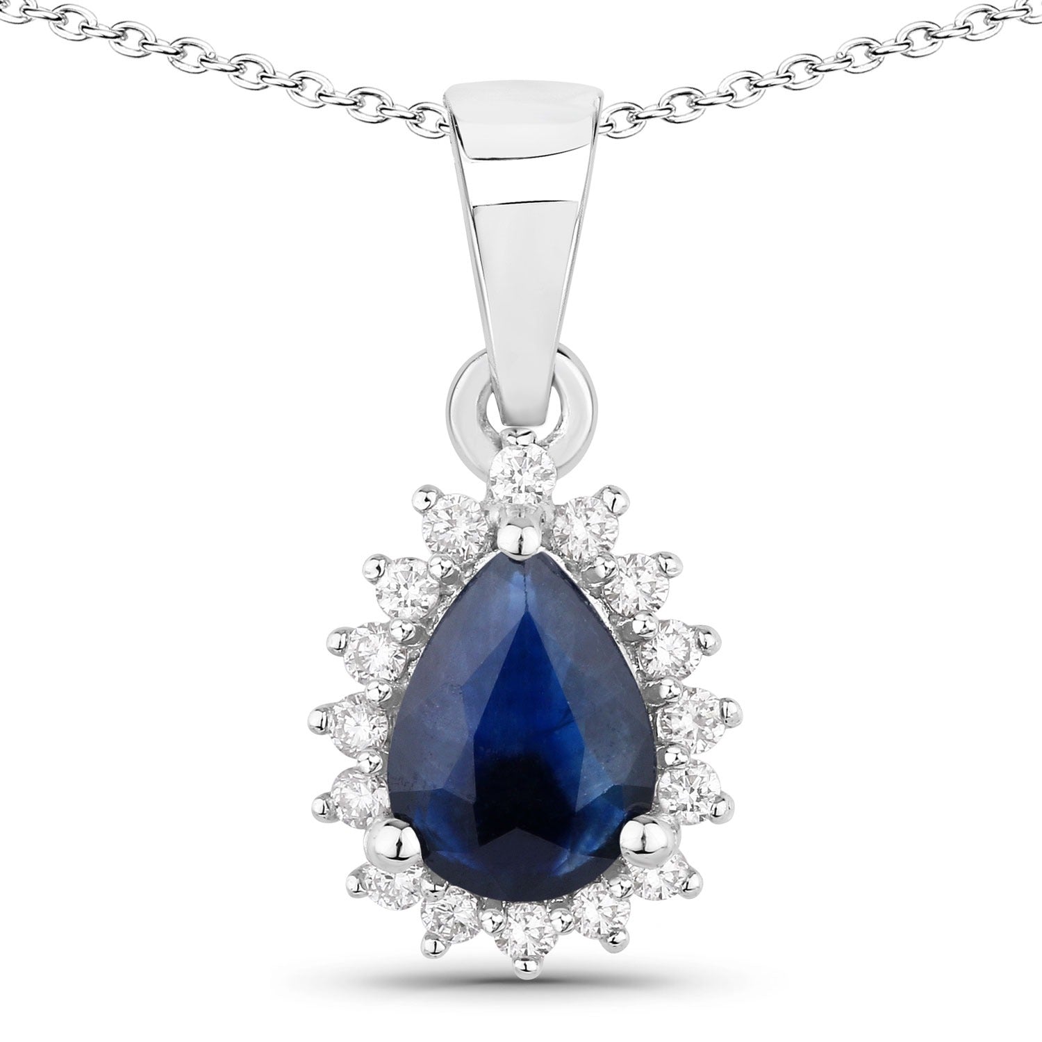 Genuine Blue Sapphire and Lab Diamond 925 Silver Pendant Necklace Fine Color Jewels