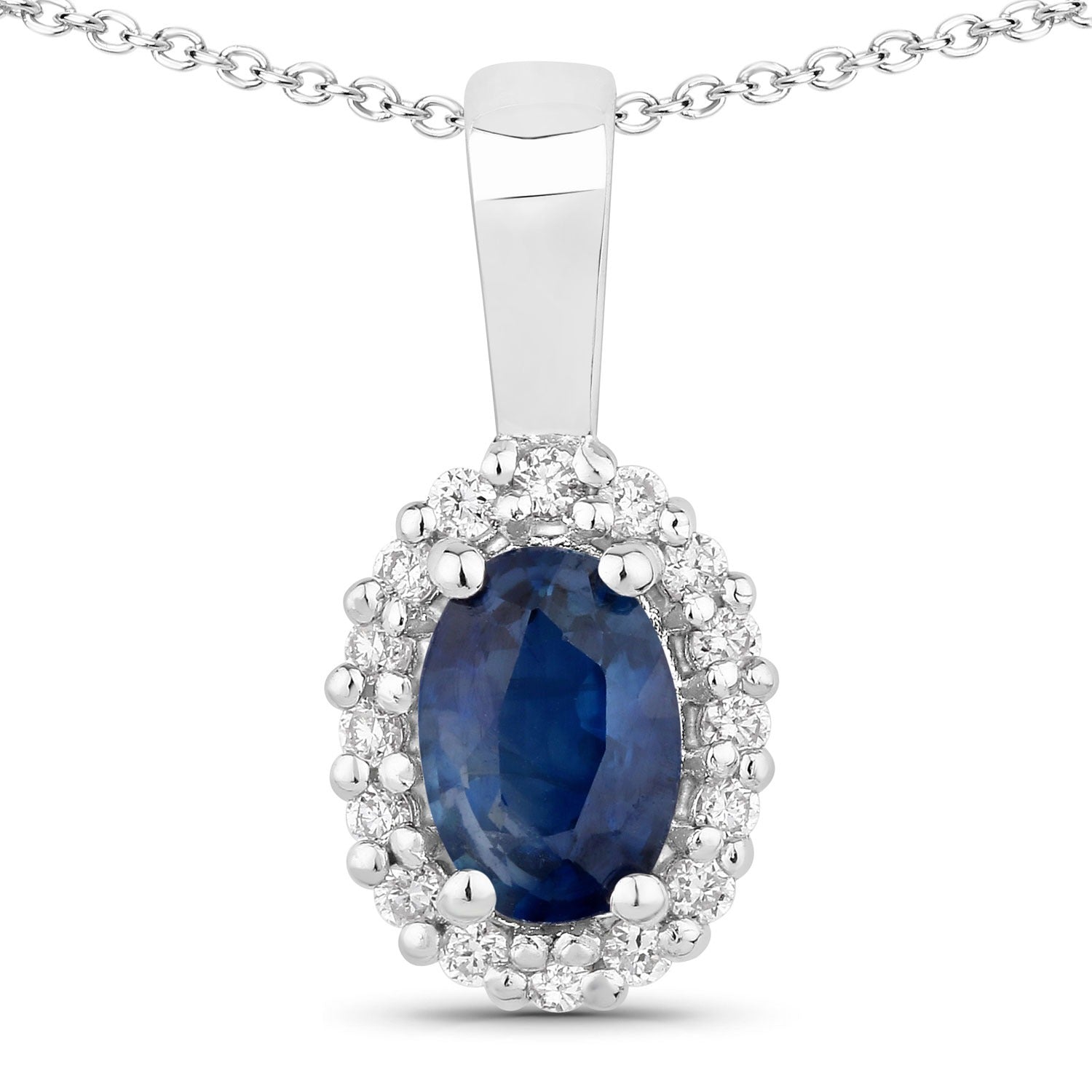 Genuine Blue Sapphire and Lab Grown Diamond 925 Silver Necklace Fine Color Jewels