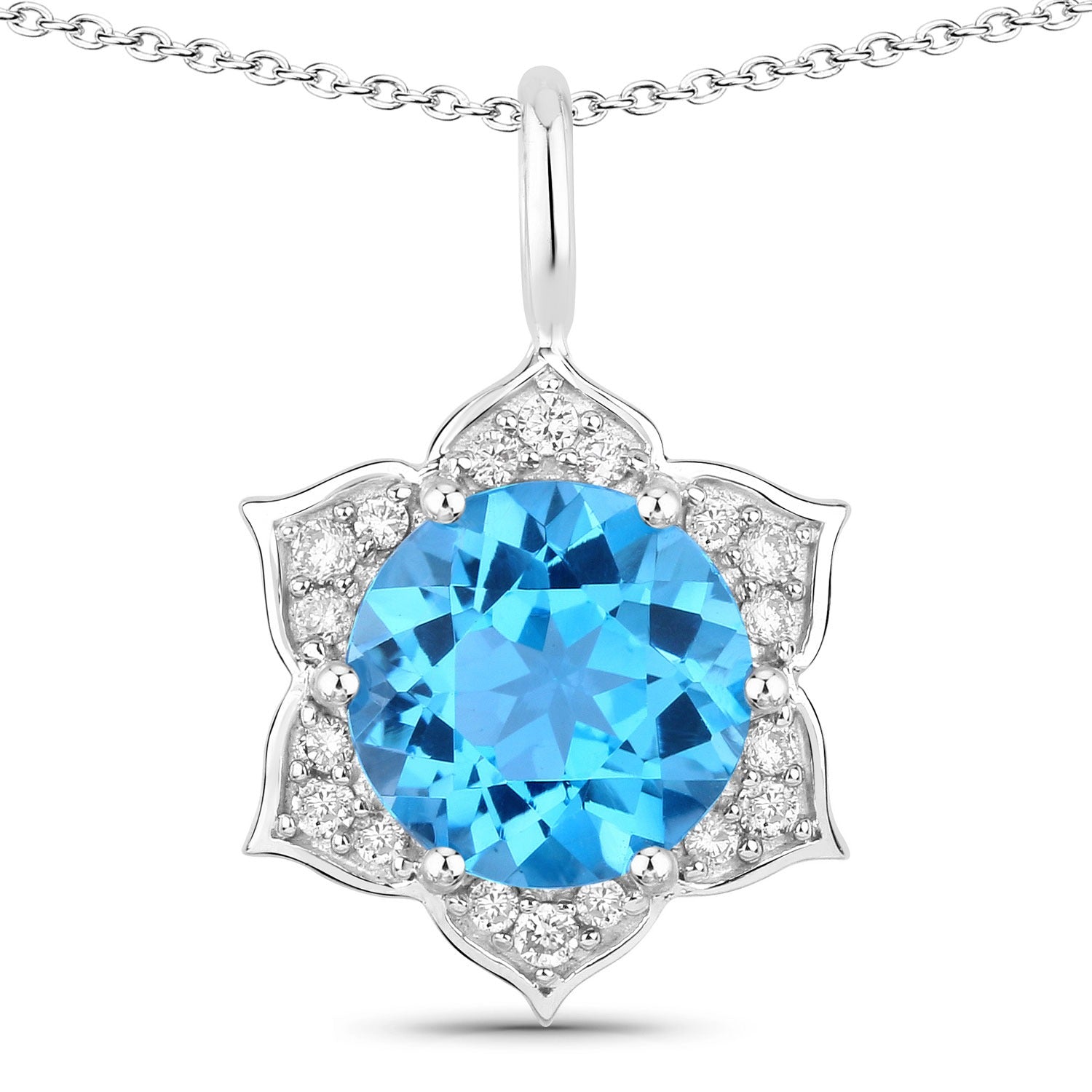 2.38 Ct Genuine Swiss Blue Topaz and Lab Diamond Silver Star Necklace