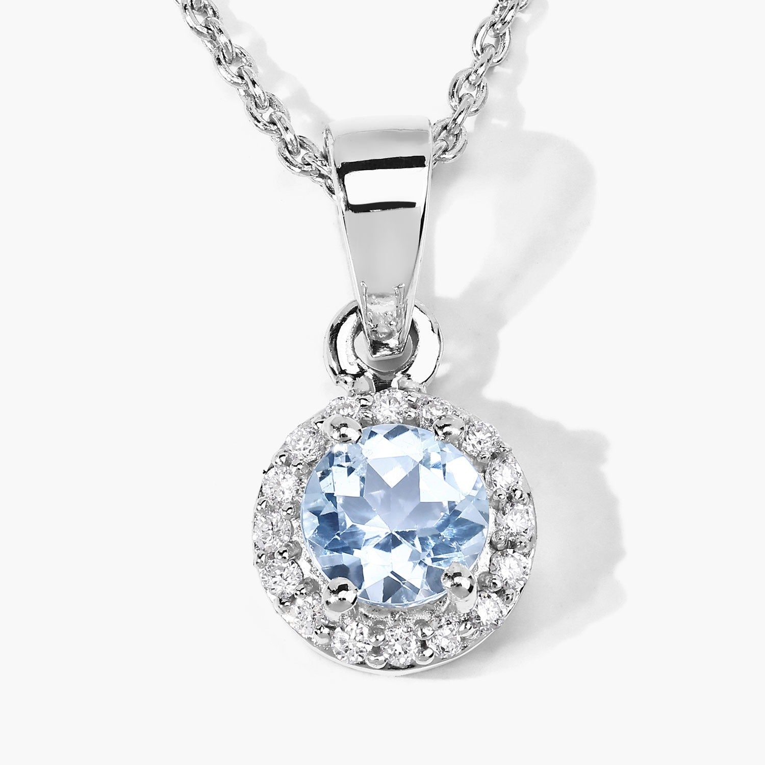 0.48 Ct Genuine Aquamarine and Lab Diamond Silver Round Necklace