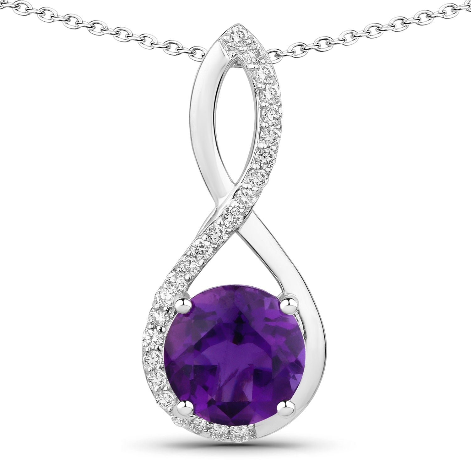 2.64 Ct Genuine Amethyst and Lab Diamond Silver Infinity Necklace