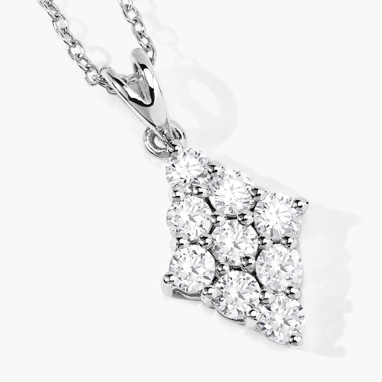 1.01 Cttw Round Lab Diamond  Rhodium Plated Silver Rhombus Cluster Pendant Necklace