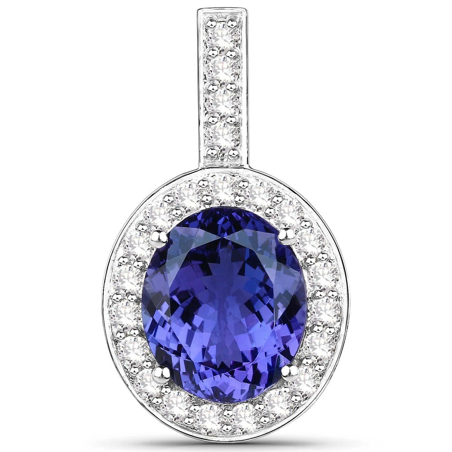 10.15 Ct Genuine Oval Tanzanite and Diamond 18K White Gold Halo Pendant