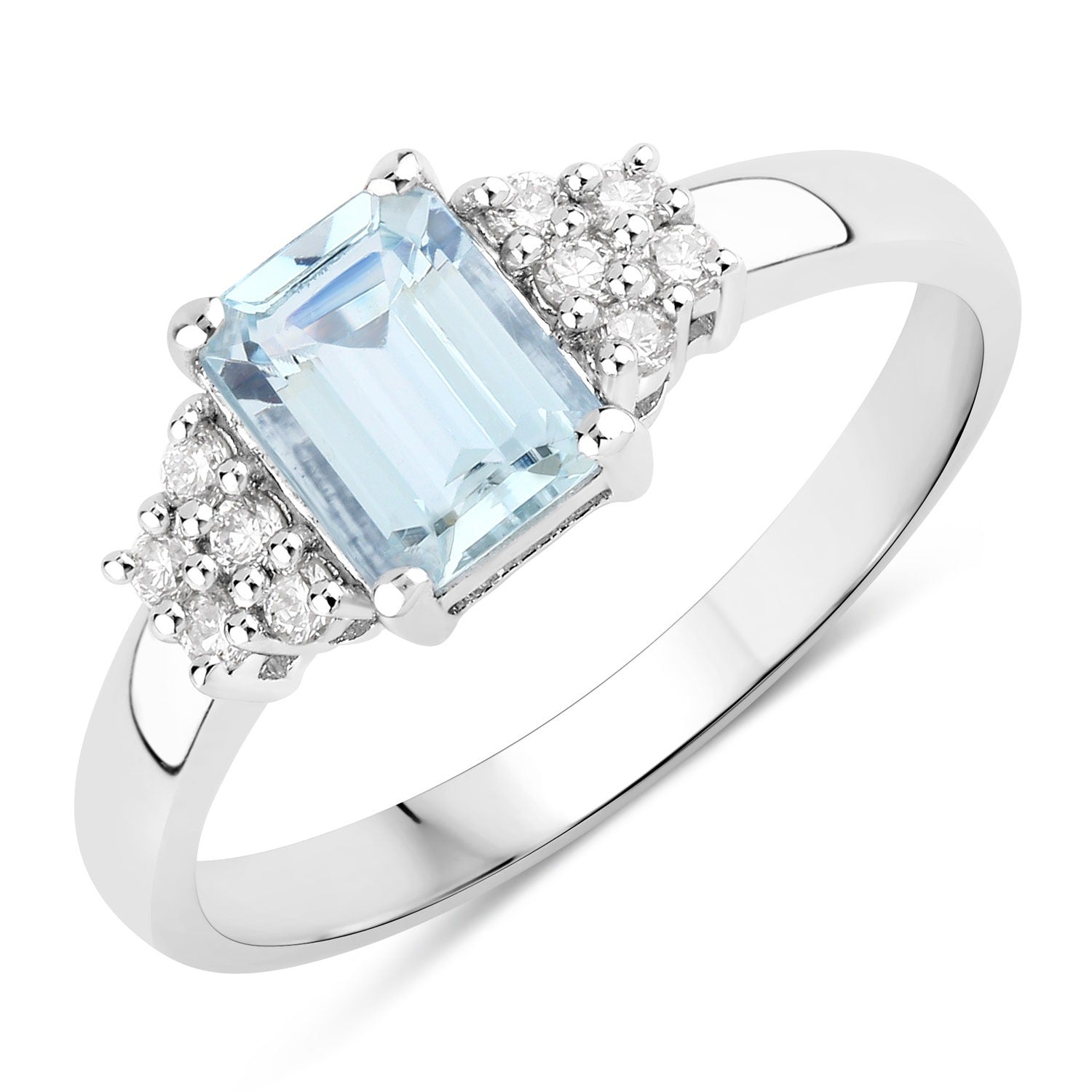 0.95 Ct Genuine Aquamarine and Lab Diamond Silver Octagon Cocktail Ring Fine Color Jewels