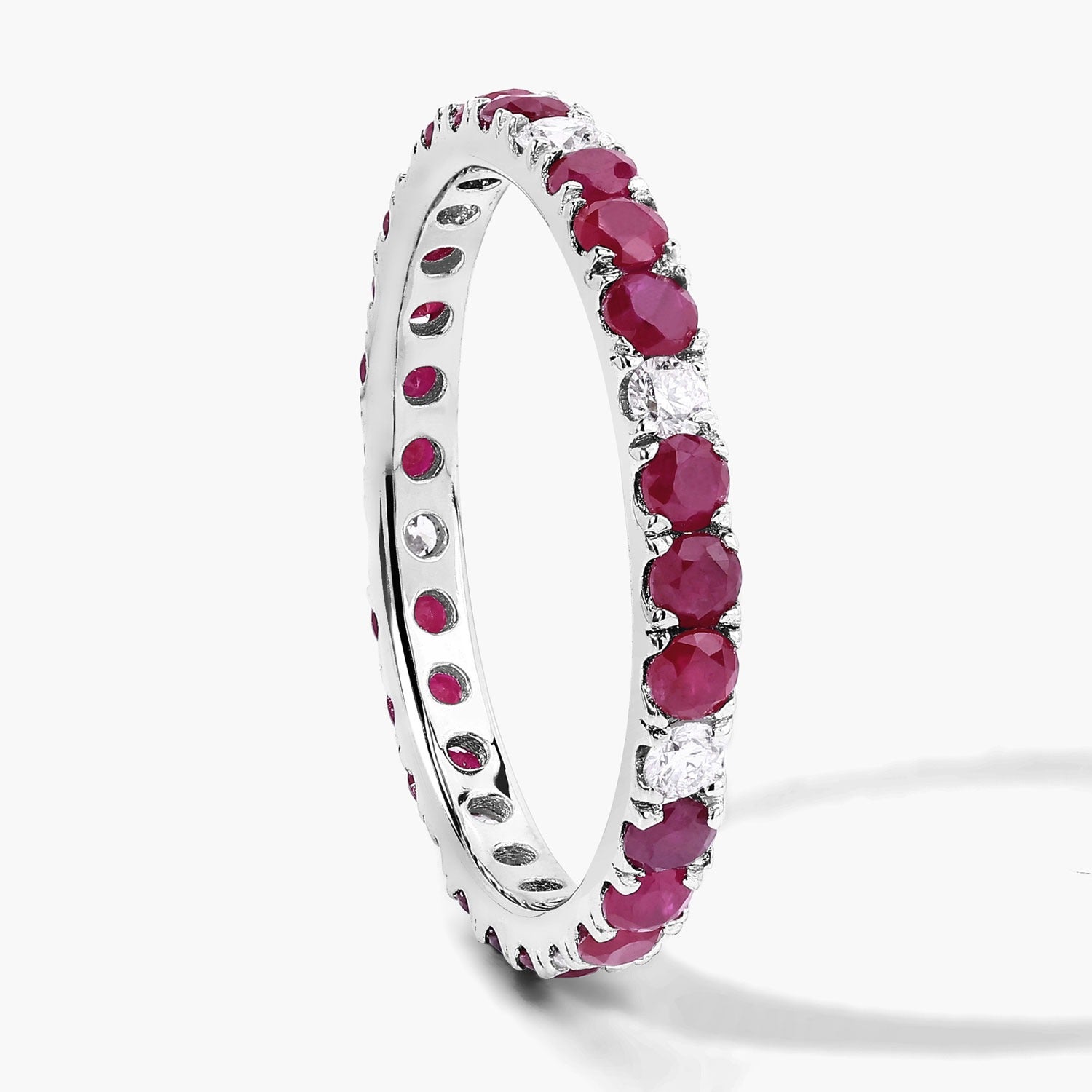 1.26 Ct Genuine Mozambique Ruby and Lab Diamond Silver Eternity Ring Fine Color Jewels