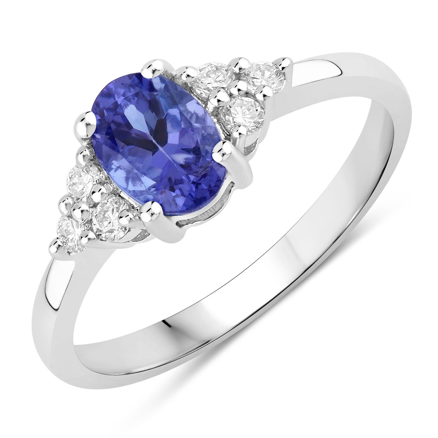 0.90 Ct Genuine Tanzanite and Lab Diamond Silver Oval Cocktail Ring Fine Color Jewels
