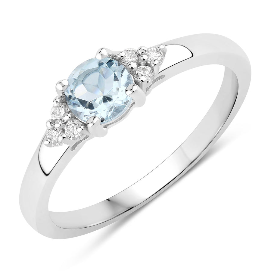 0.47 Ct Genuine Oval Aquamarine and Lab Diamond Silver Cocktail Ring Fine Color Jewels