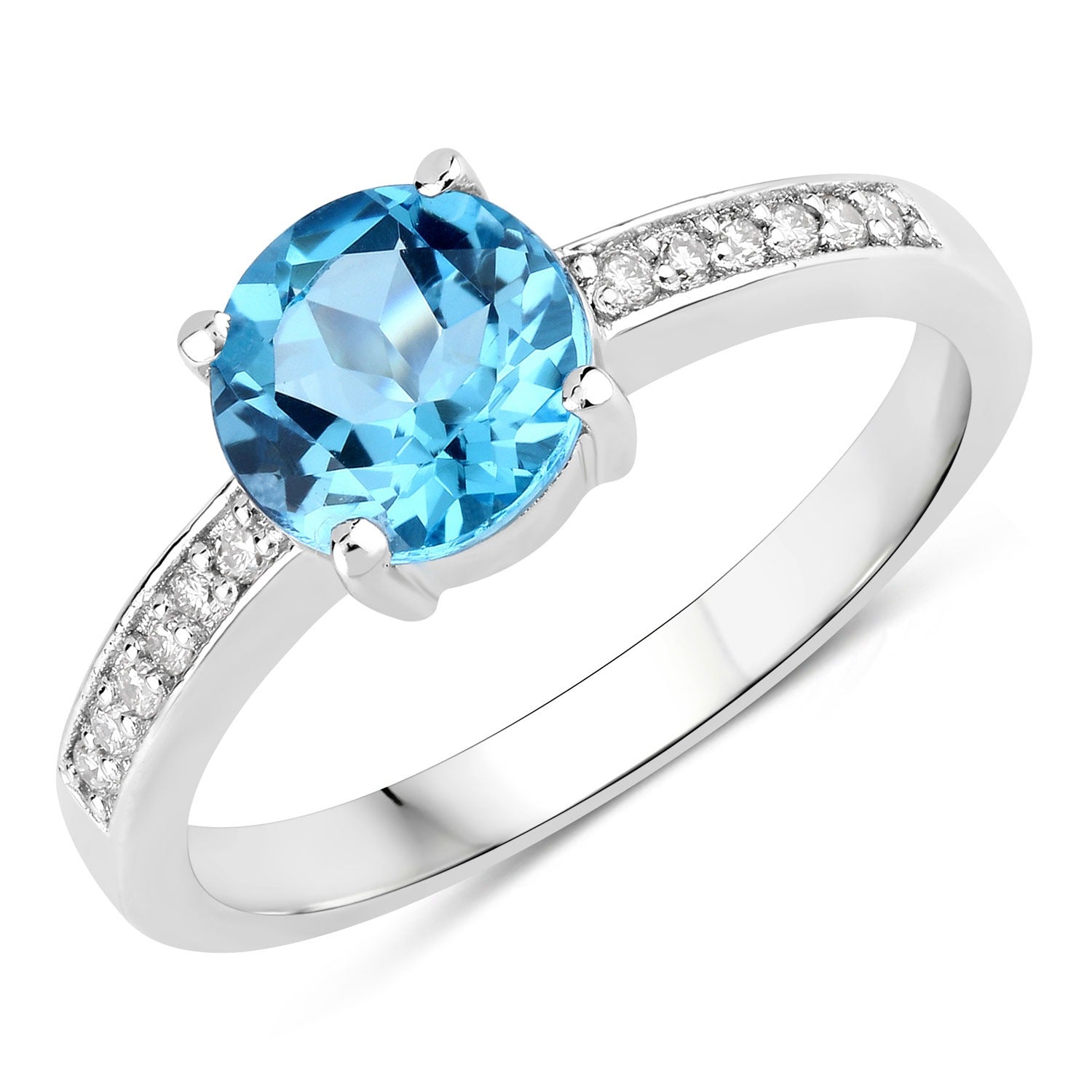 1.58 Ct Genuine Swiss Blue Topaz and Lab Diamond Silver Pave Ring