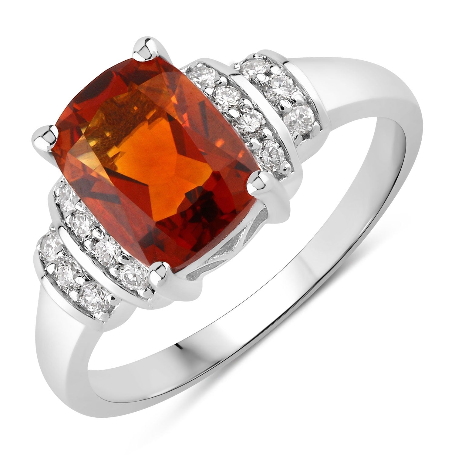 1.83 Ct Genuine Madeira Citrine and Lab Grown Diamond Silver Cushion Ring