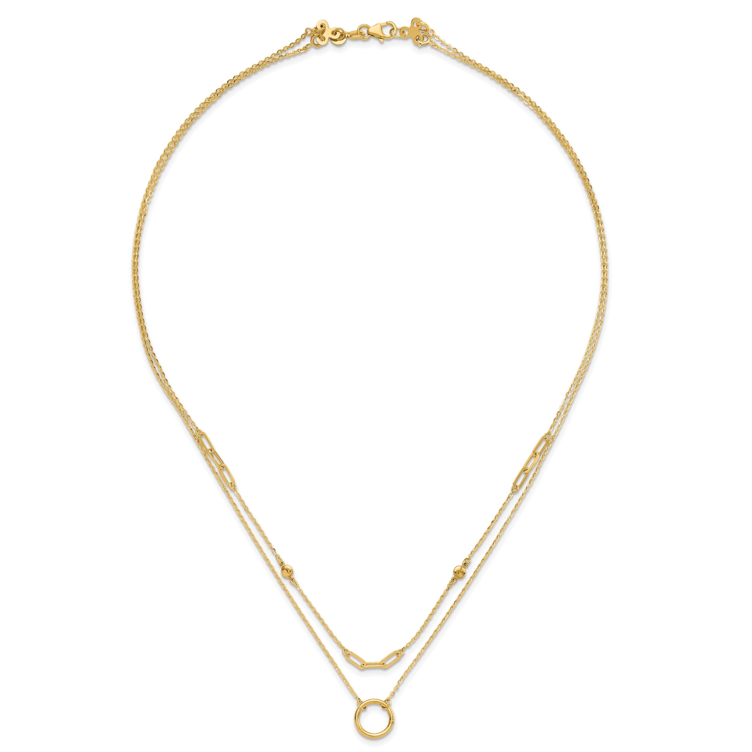 Double Layer Circle 14K Yellow Gold Cable Chain Necklace