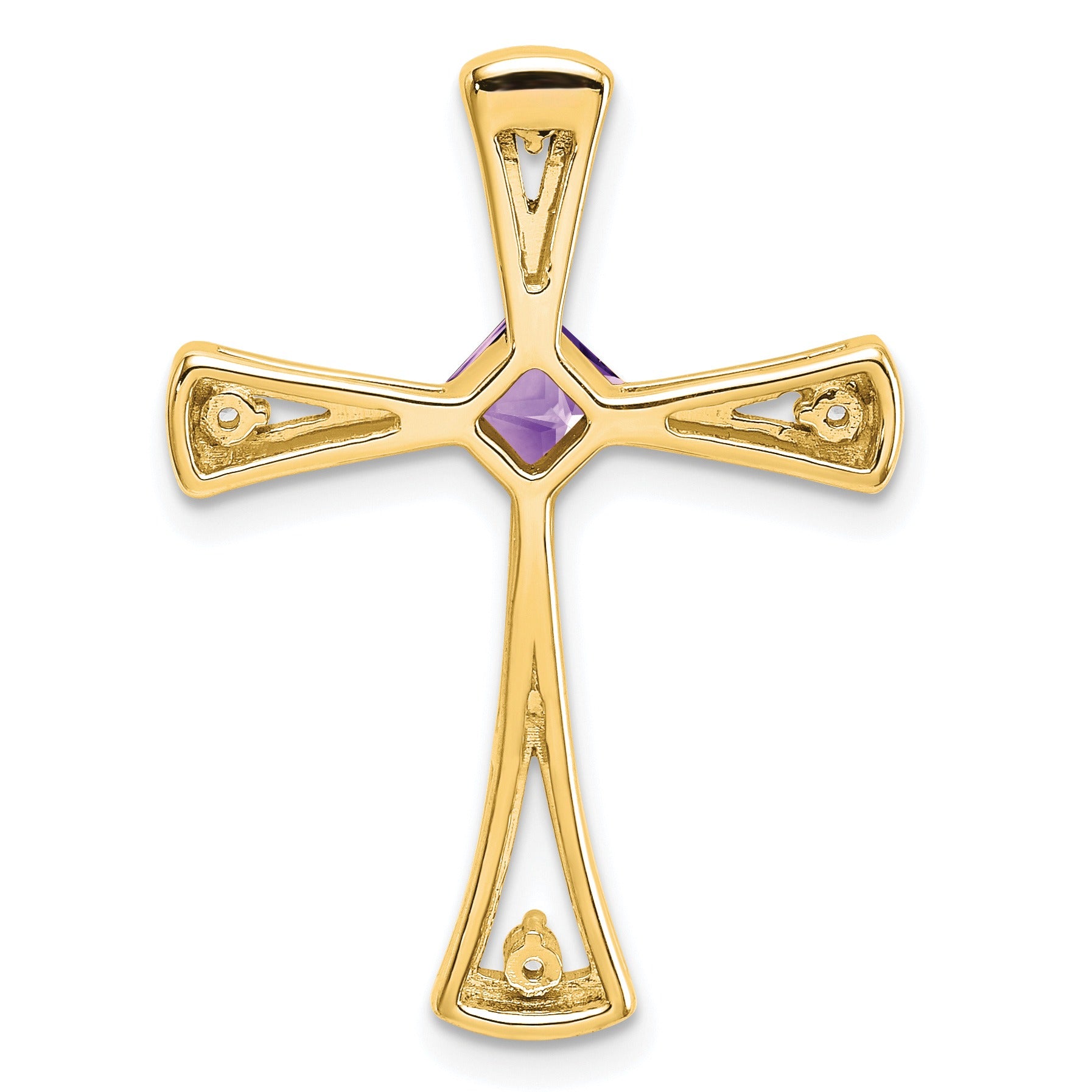 Natural Purple Amethyst and Diamond Cross Pendant Gold
