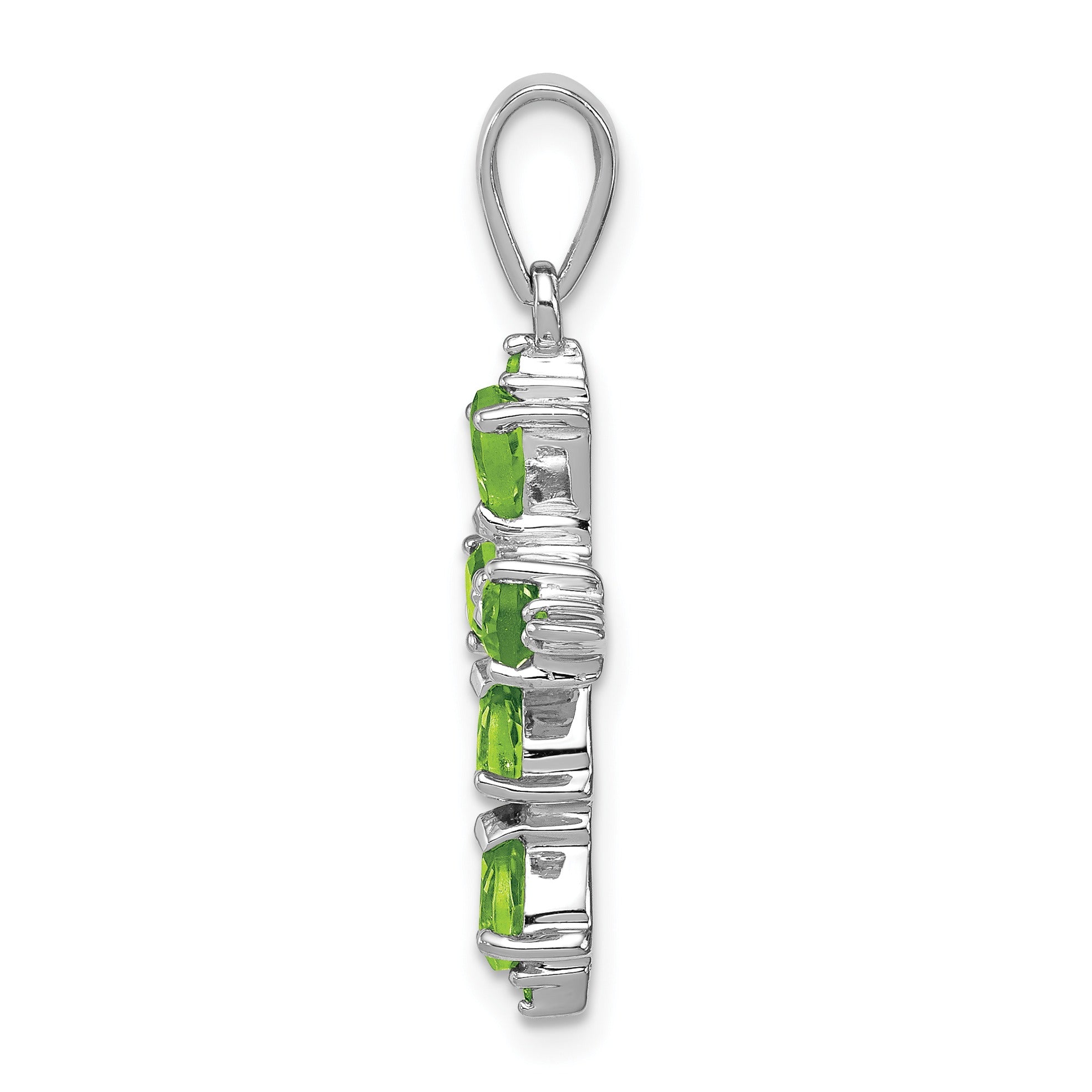 Silver Rhodium Pear Peridot and Diamond Cross Pendant
