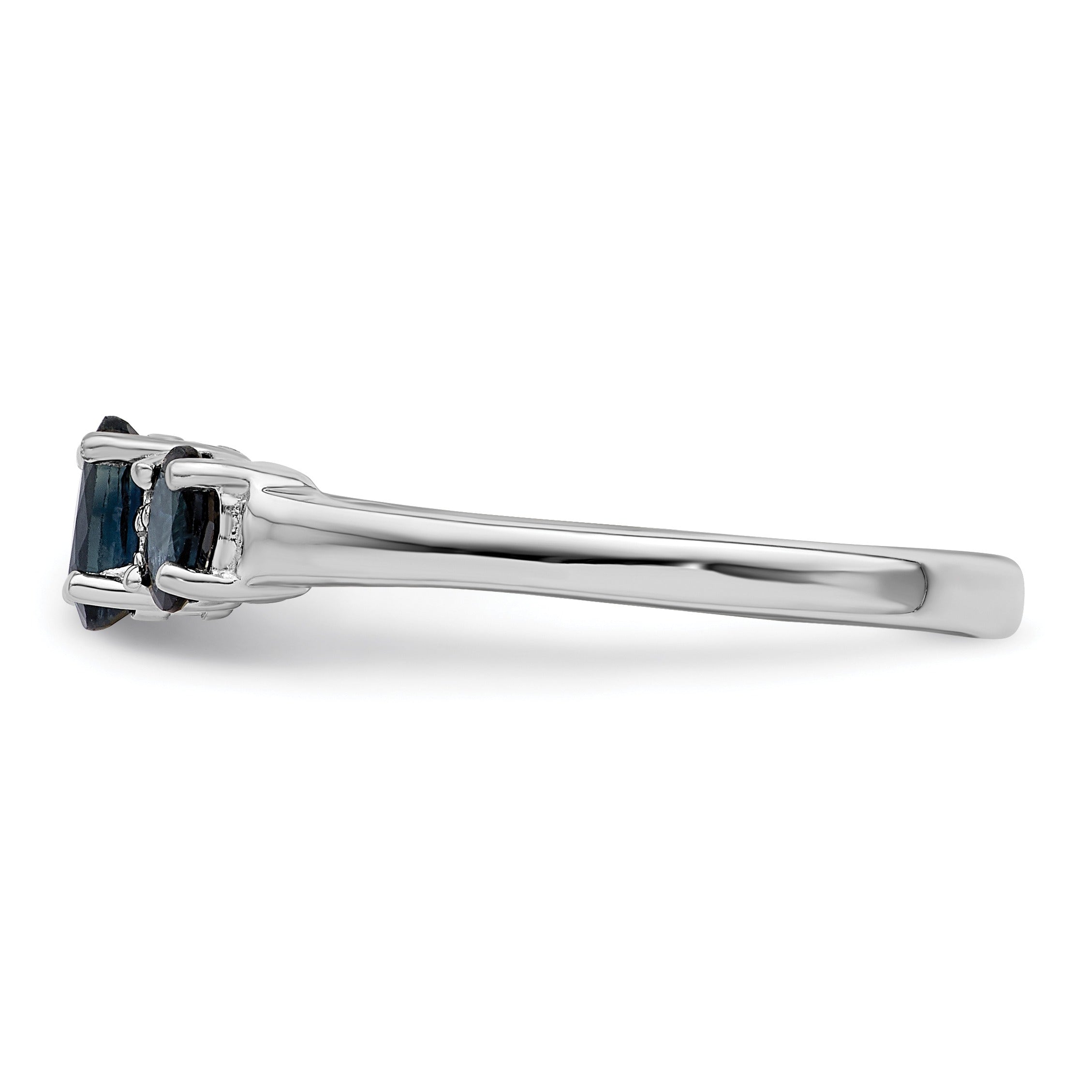 0.85 Ct Oval Blue Sapphire & Diamond Prong Rhodium-Plated Sterling Silver Three Stone Ring