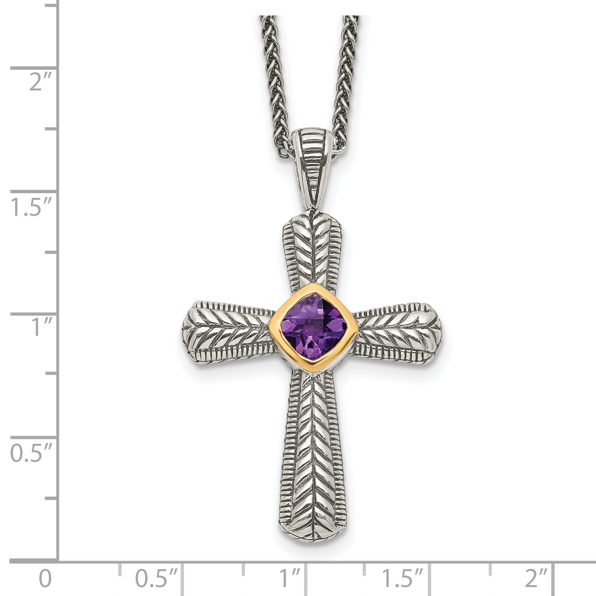 Purple Natural Amethyst Silver Cross Necklace