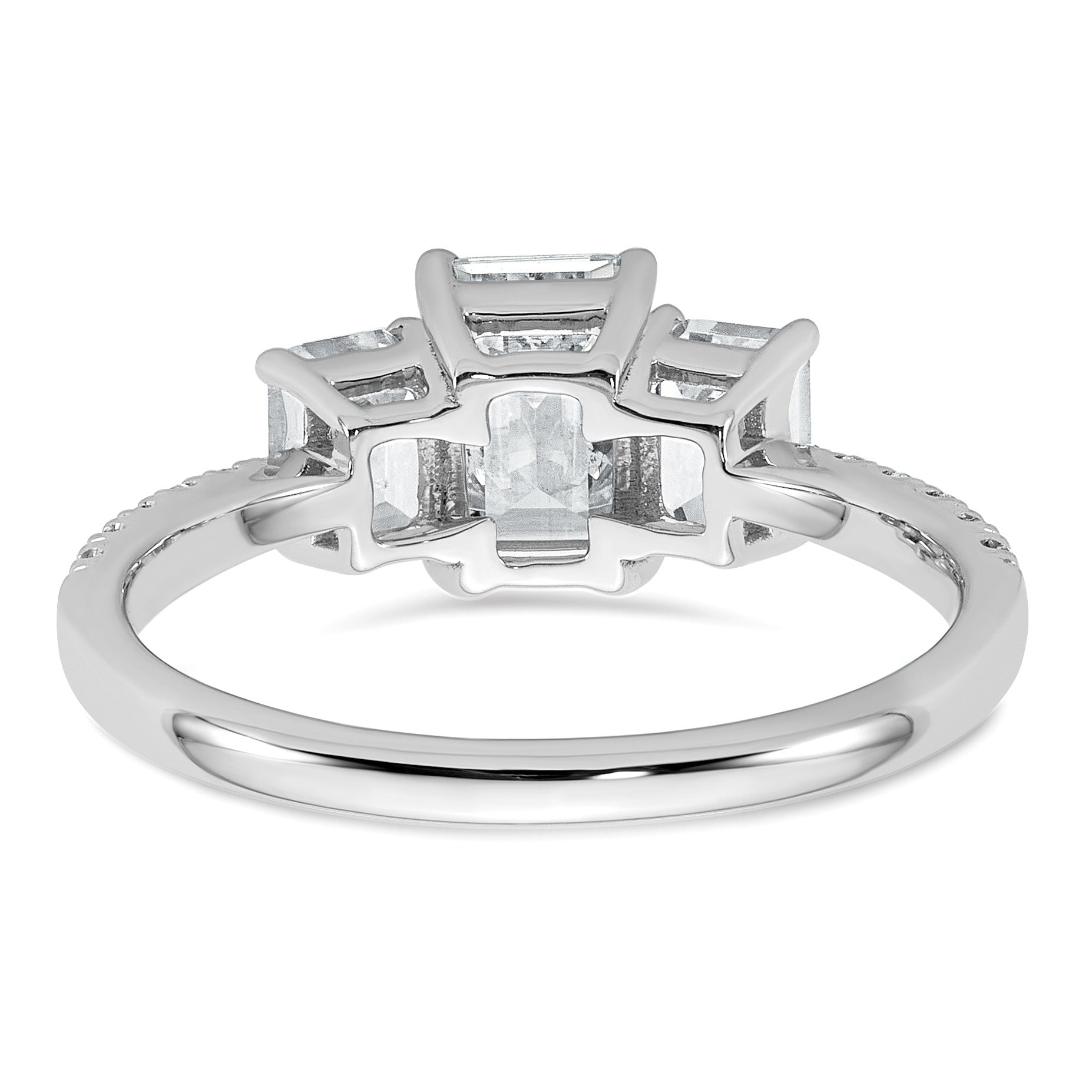 Emerald-Cut White Lab-Grown Diamond Prong 14K White Gold Three Stone Ring