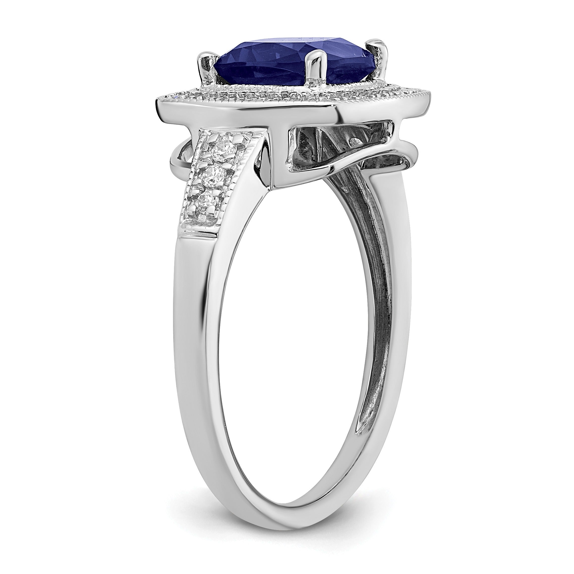 1.31 Ct Cushion Blue Lab Created Sapphire and Diamond Prong 14K White Gold Halo Ring