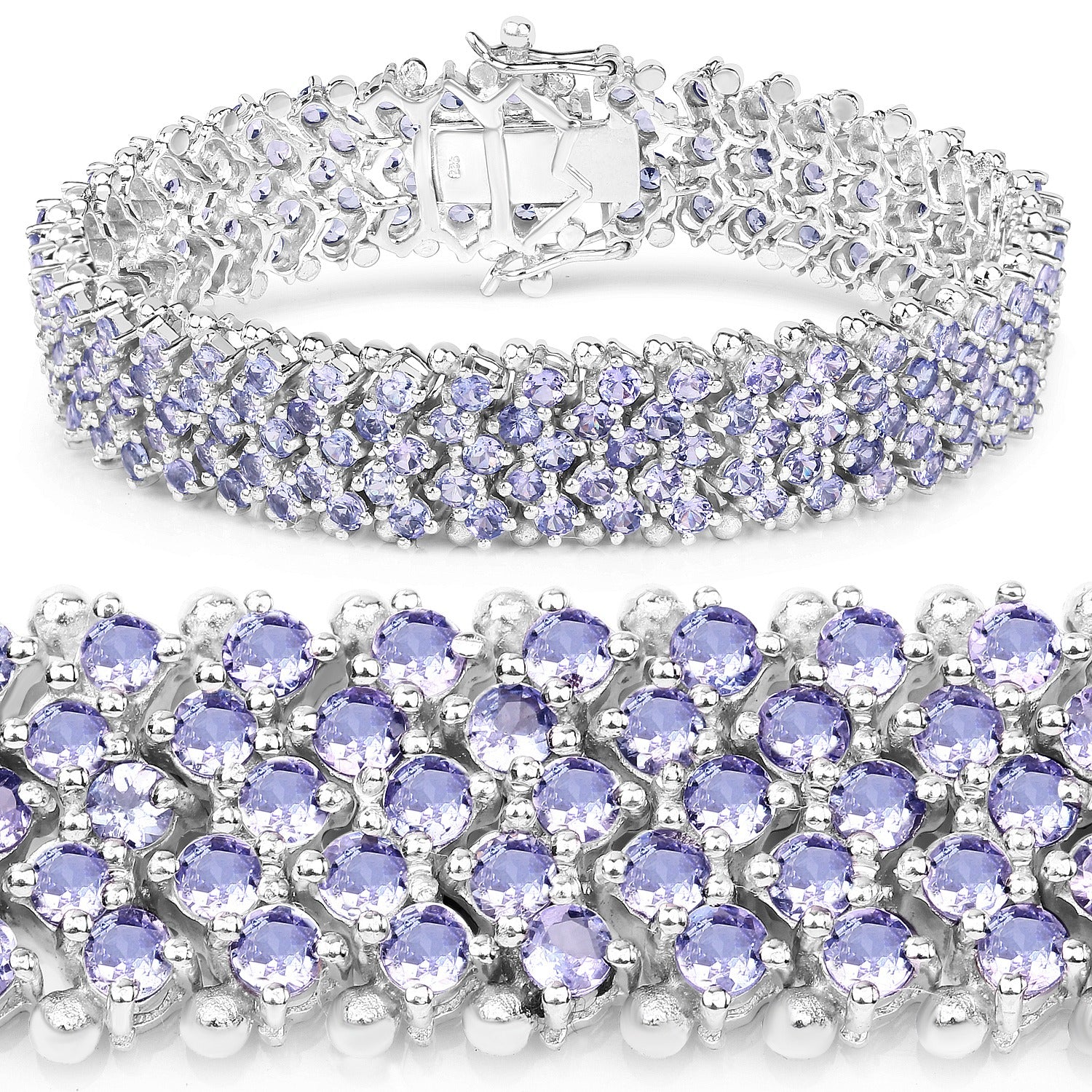 14.70 Ct Violet Round Tanzanite Prong Silver Multi-Layer Tennis Bracelet