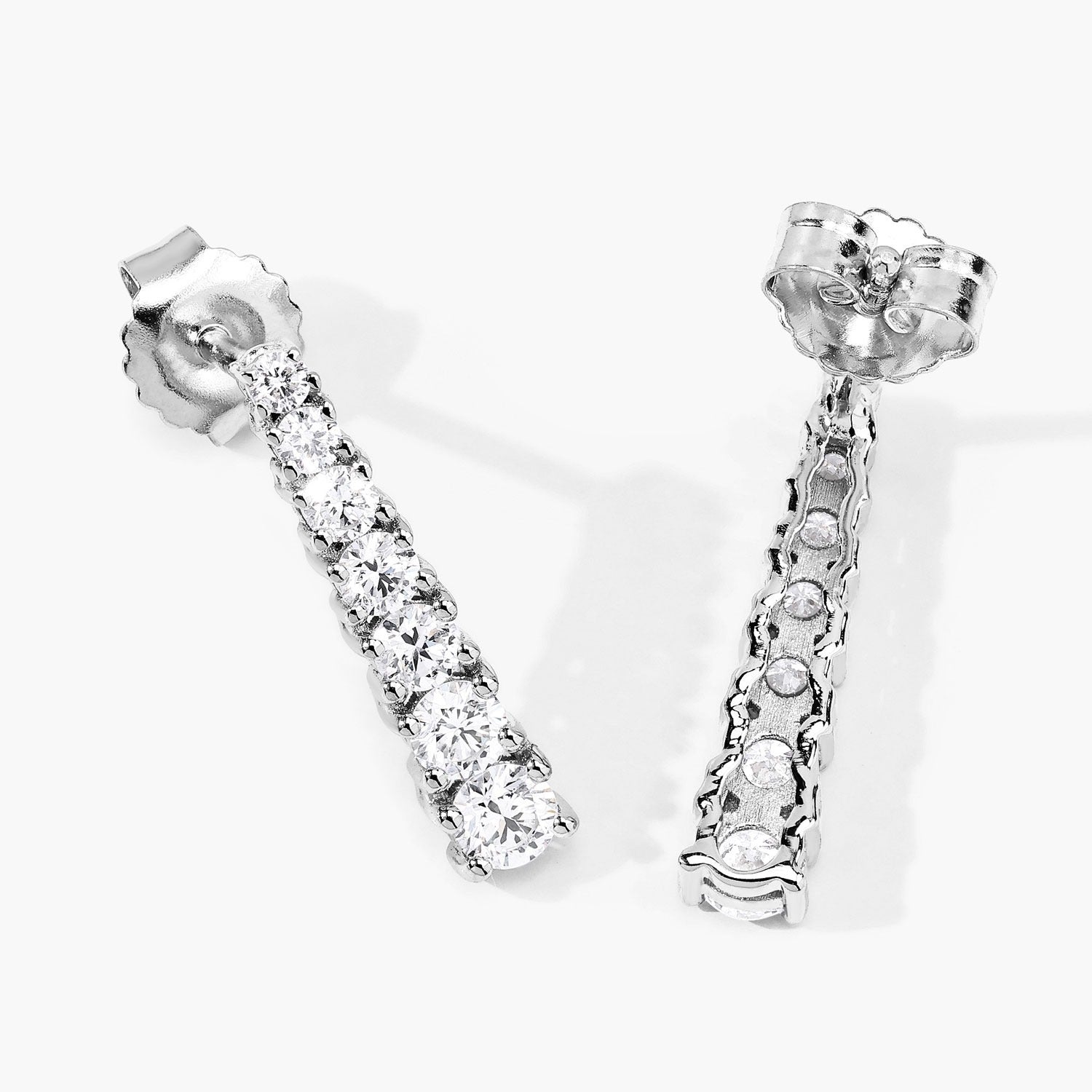 1.00 Cttw Round White Lab Diamond Prong Rhodium Plated Silver Graduated Linear Drop Earrings