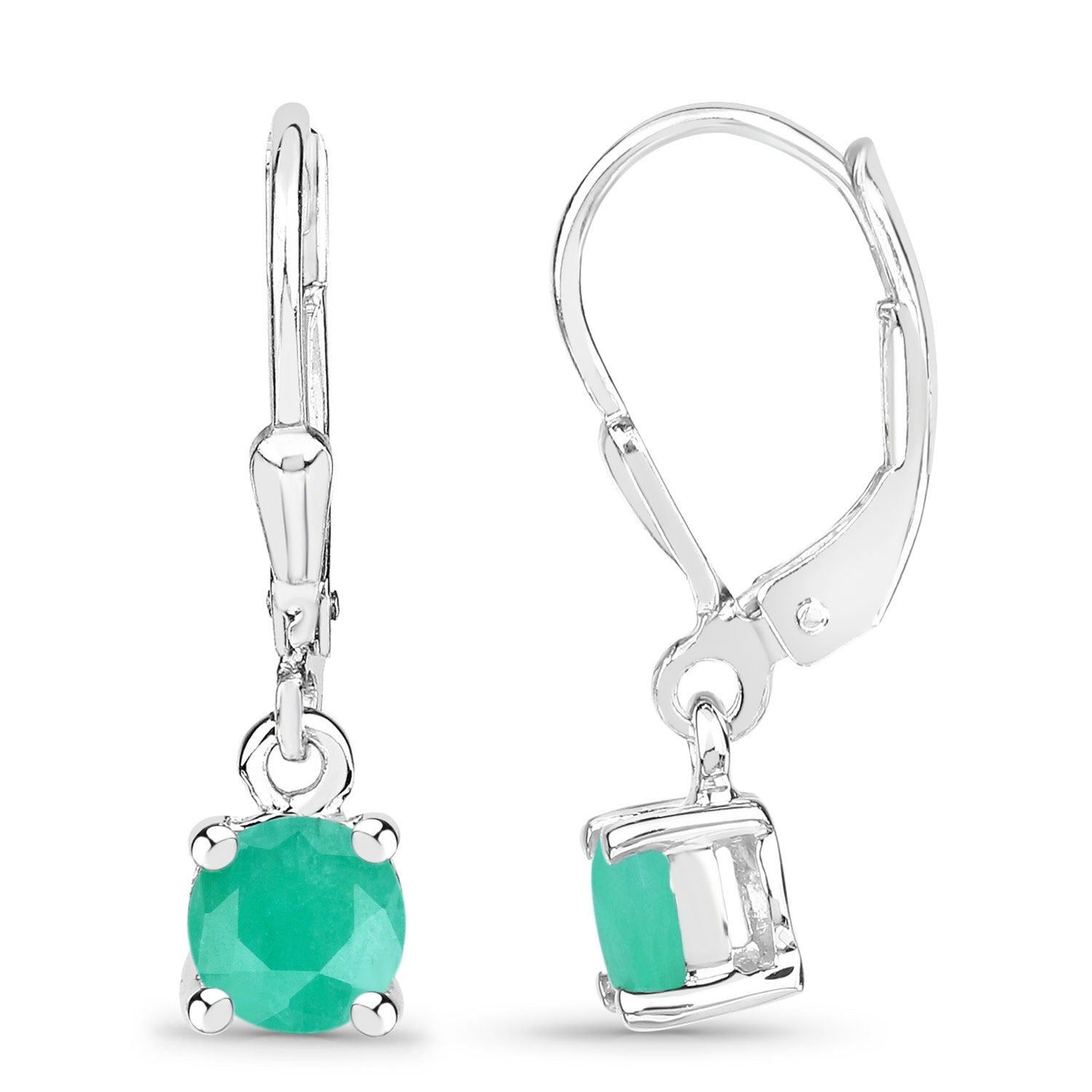0.92 Ct Round Green Emerald Prong Silver Dangle Lever Back Earrings