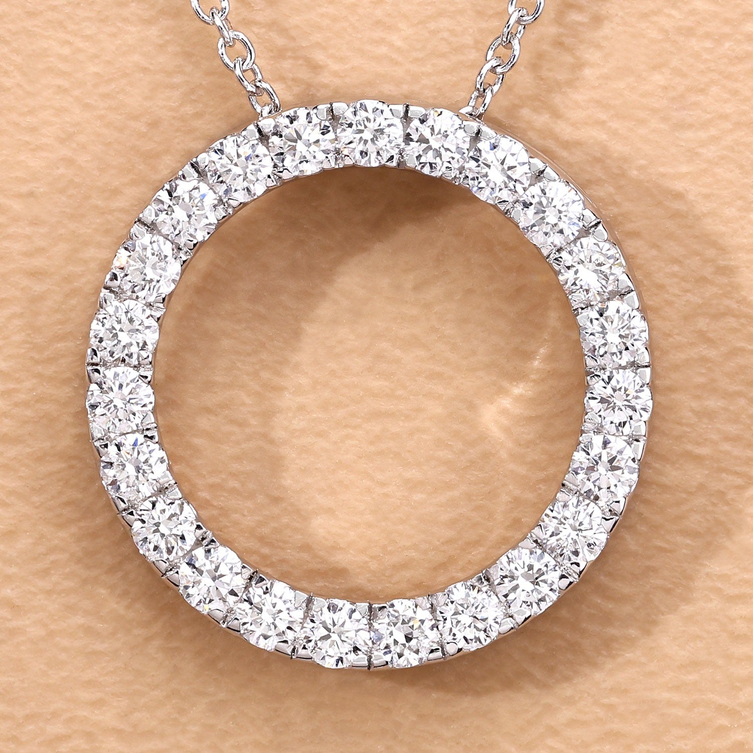 1.04 Cttw Round Lab Grown Diamond Rhodium Plated Silver Circle of Life Pendant Necklace