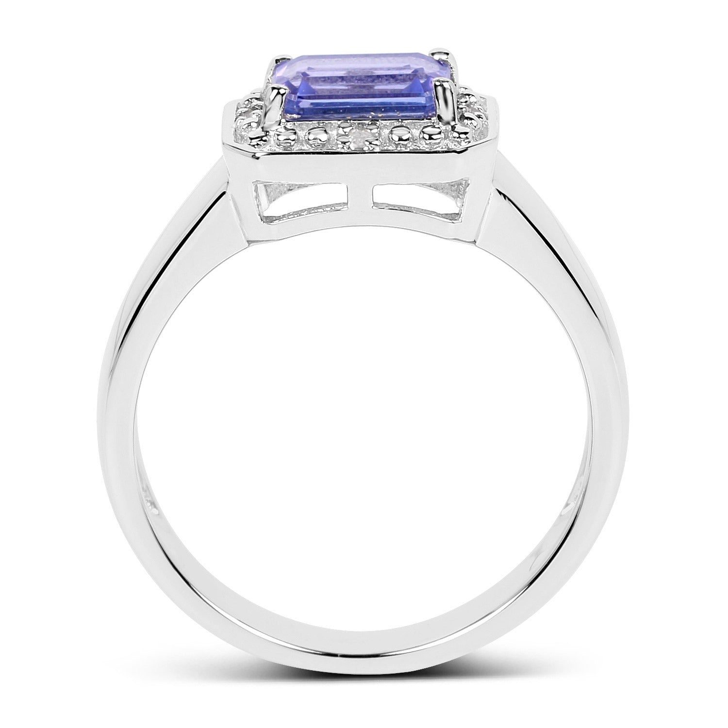 1.12 Ct Octagon Violet Tanzanite Prong Silver Halo Statement Ring