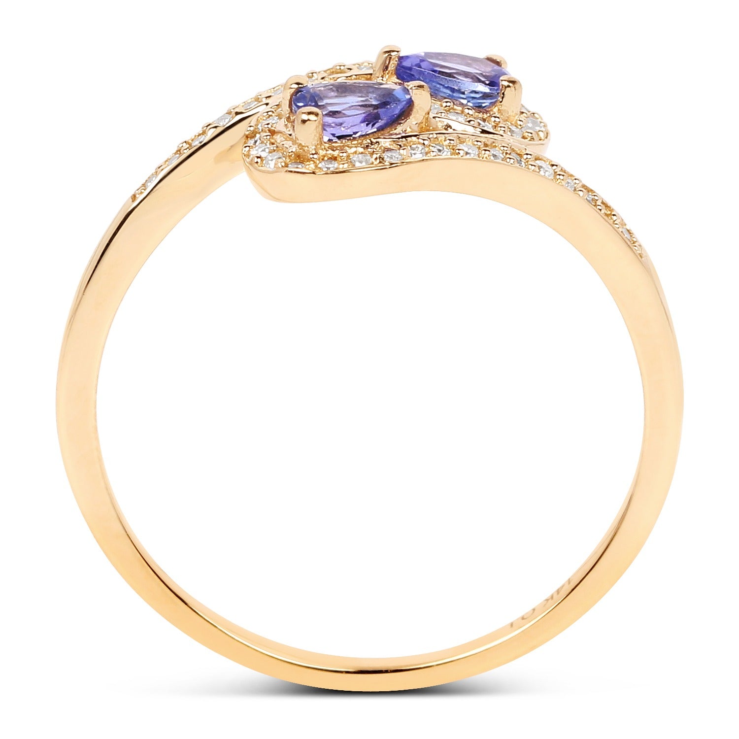 0.28 Ct Pear Violet Tanzanite Diamond Prong 14K Yellow Gold Bypass Halo Pave Ring