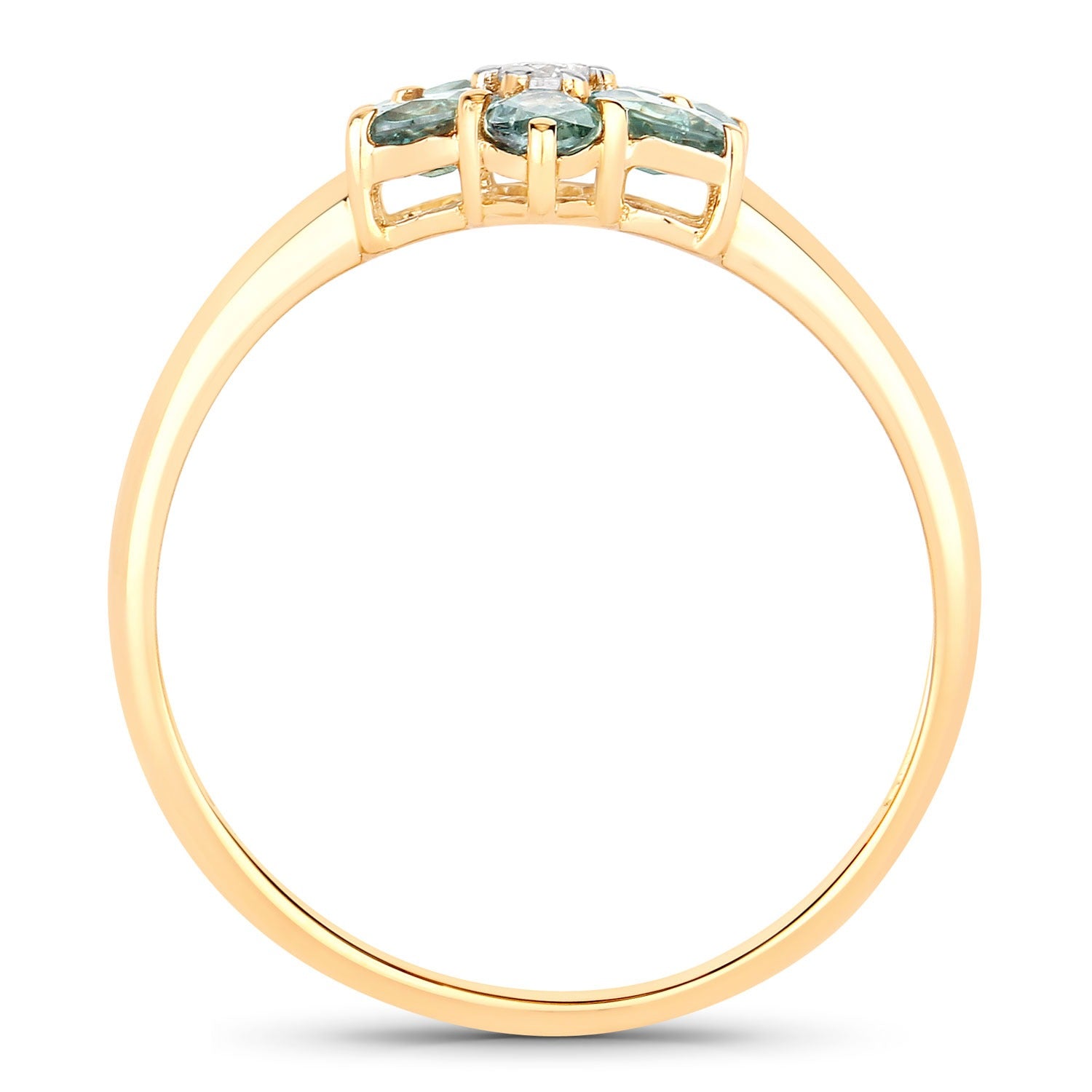 0.81 Ct Genuine Green Alexandrite and Diamond 18K Yellow Gold Flower Ring