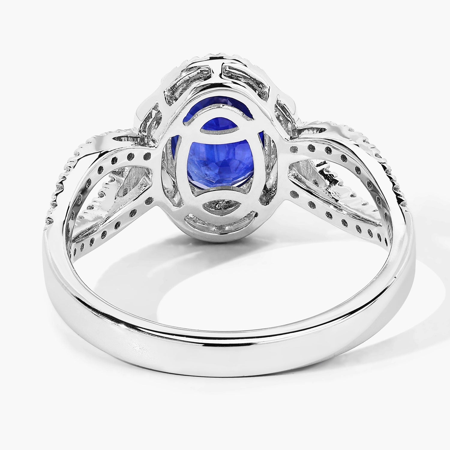 2.33 Ct Genuine Oval Ceylon Blue Sapphire Diamond 18K White Gold Crossover Ring
