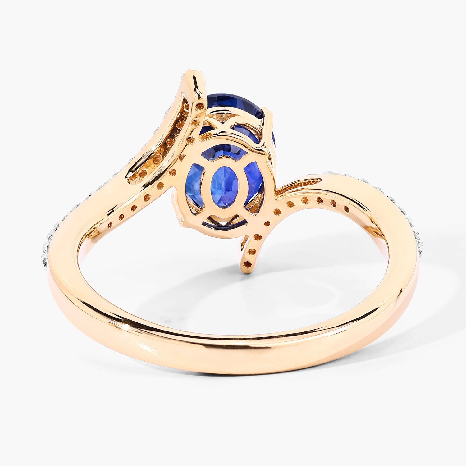 2.42 Ct Genuine Ceylon Blue Sapphire Diamond Pave Bypass Ring 18K Yellow Gold