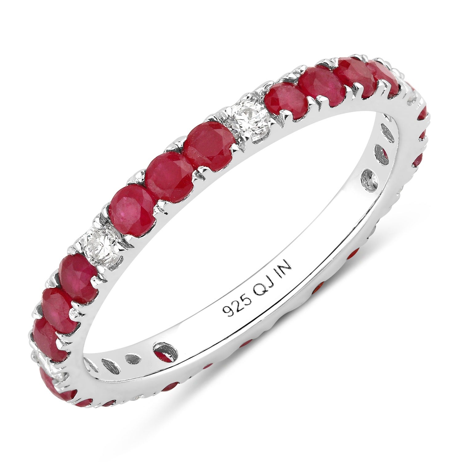 1.26 Ct Genuine Mozambique Ruby and Lab Diamond Silver Eternity Ring Fine Color Jewels