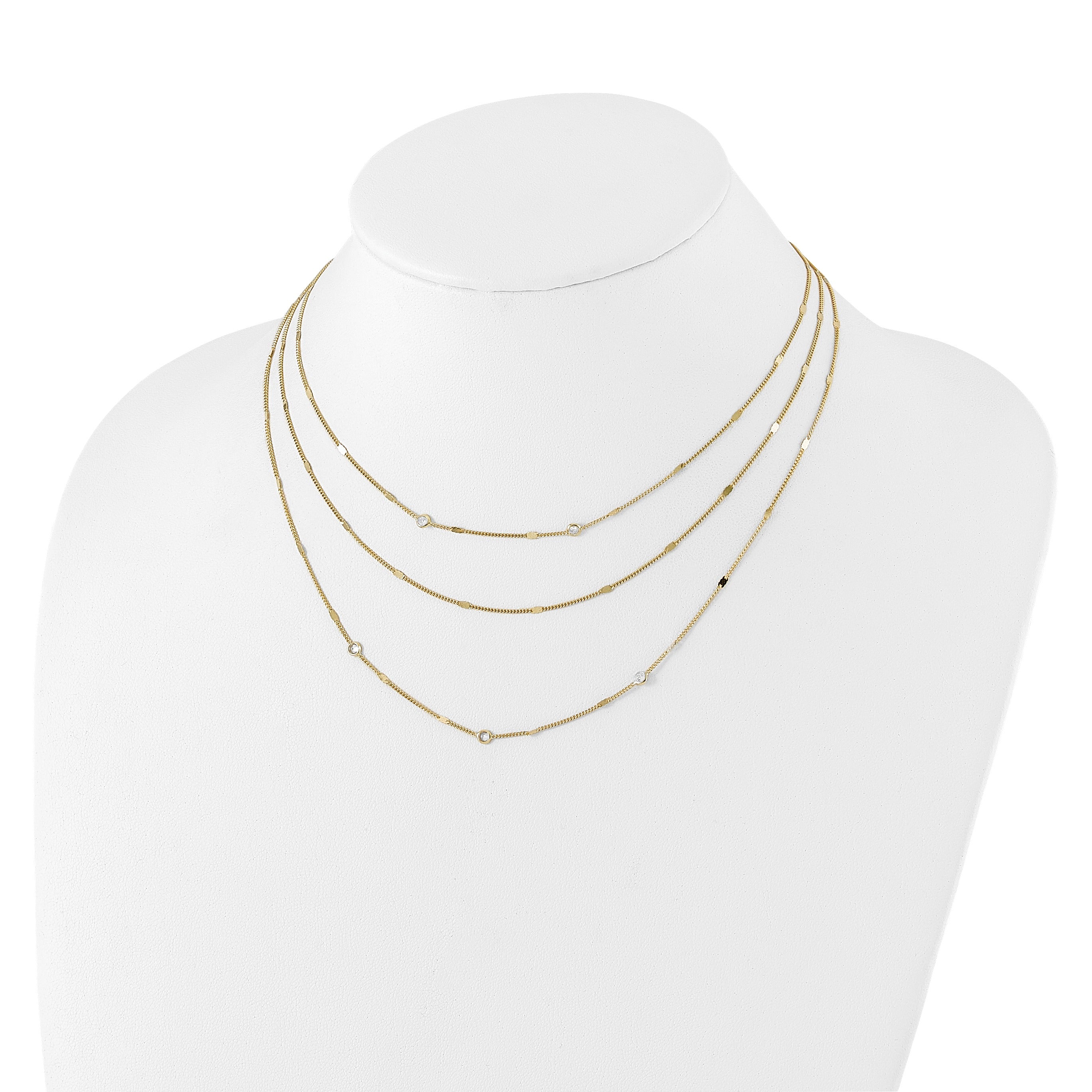 Round White Cubic Zirconia Sterling Silver Gold-Tone Layered Cable Chain Necklace