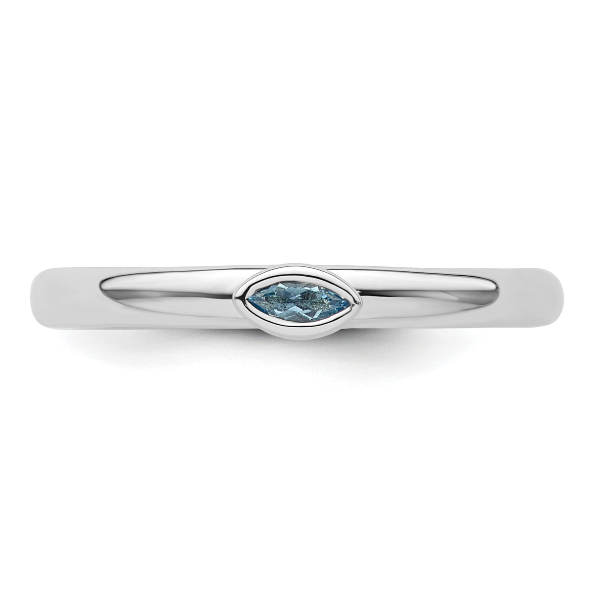 Marquise Gemstone Bezel Rhodium over Silver Stackable Unisex Solitaire Ring