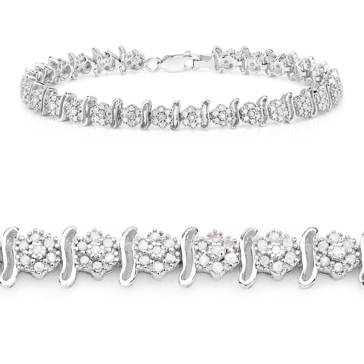 0.96 Cttw Round White Diamond Rhodium over Silver Tennis Bracelet