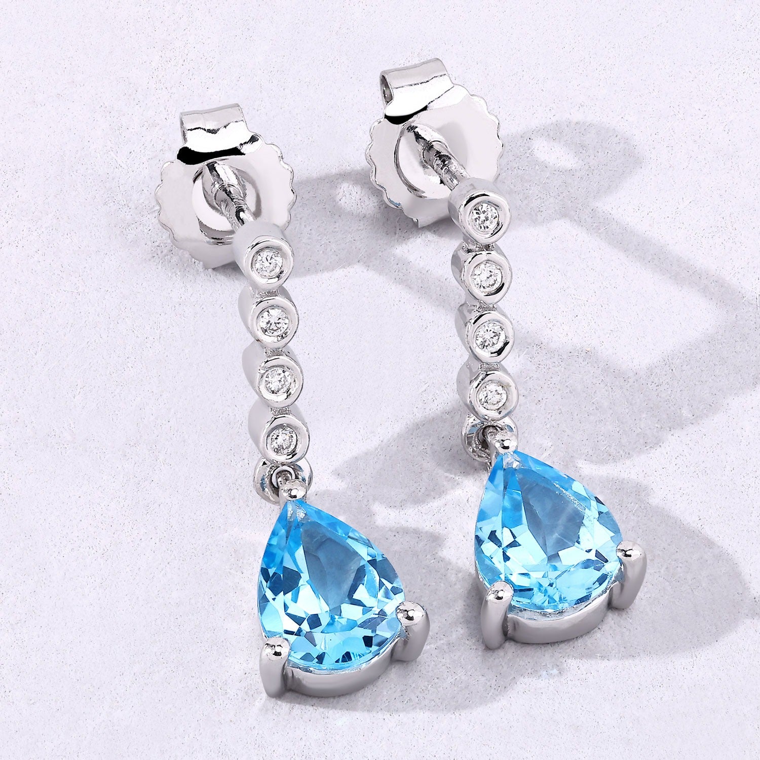 Genuine Swiss Blue Topaz and Lab Diamond Earrings Silver