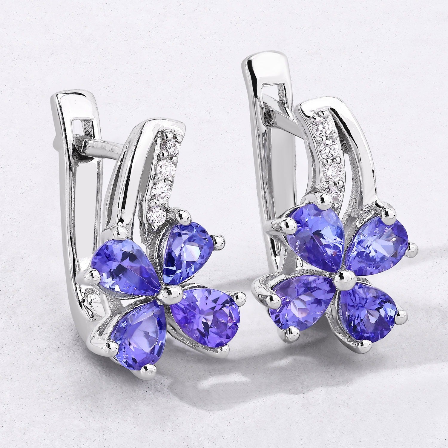 Genuine Purple Tanzanite Lab Diamond Silver floral Earrings