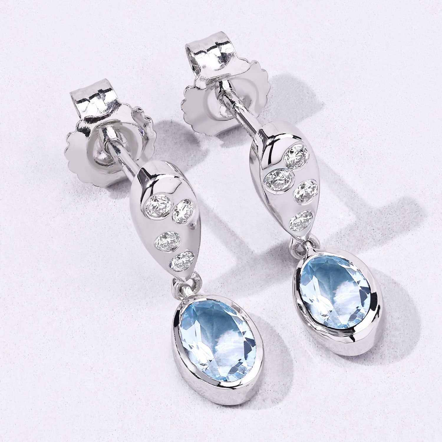 Genuine Aquamarine Lab Diamond Silver Dangle Earrings