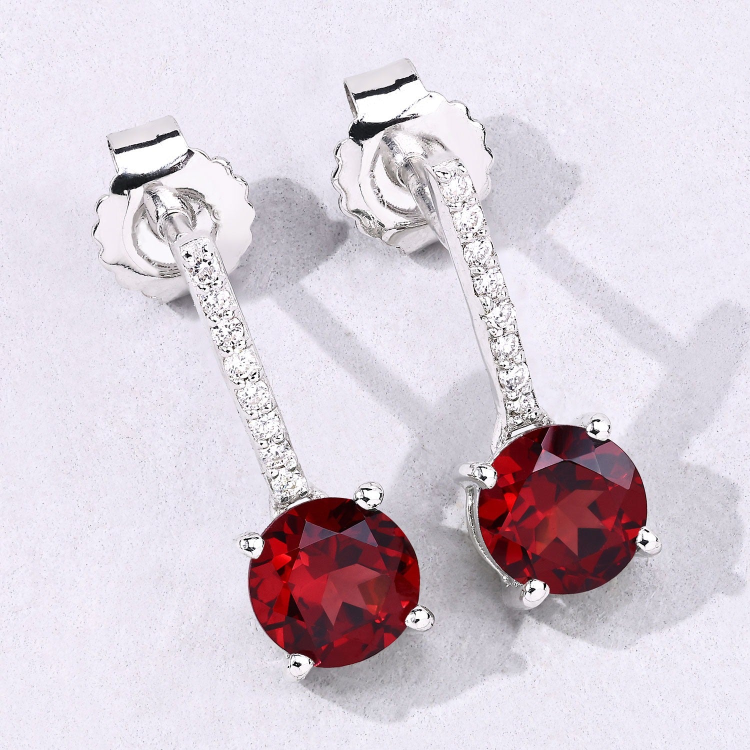 Genuine Mozambique Garnet and Lab Diamond Silver Earrings