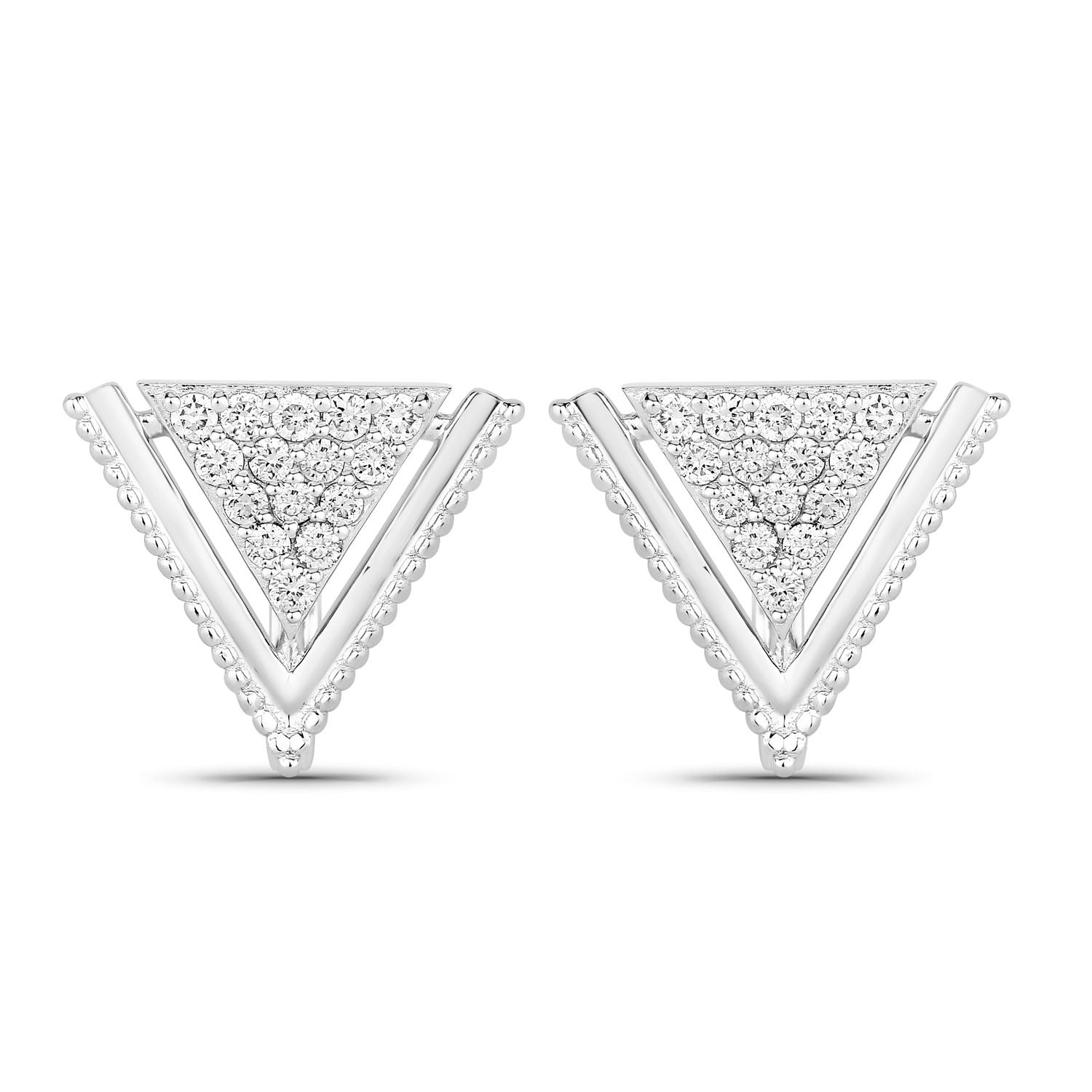 0.50 Cttw Round White Lab Diamond Pavé Rhodium Plated Silver Triangle Clip On Earrings