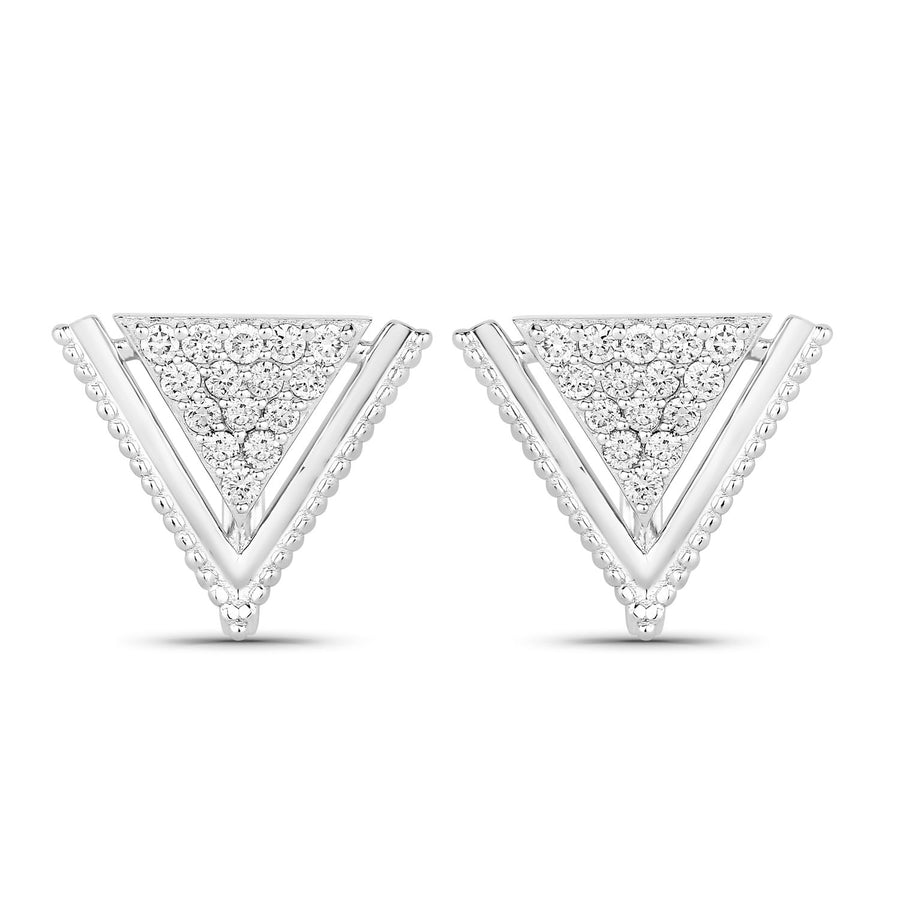 0.50 Cttw Round White Lab Diamond Pavé Rhodium Plated Silver Triangle Clip On Earrings