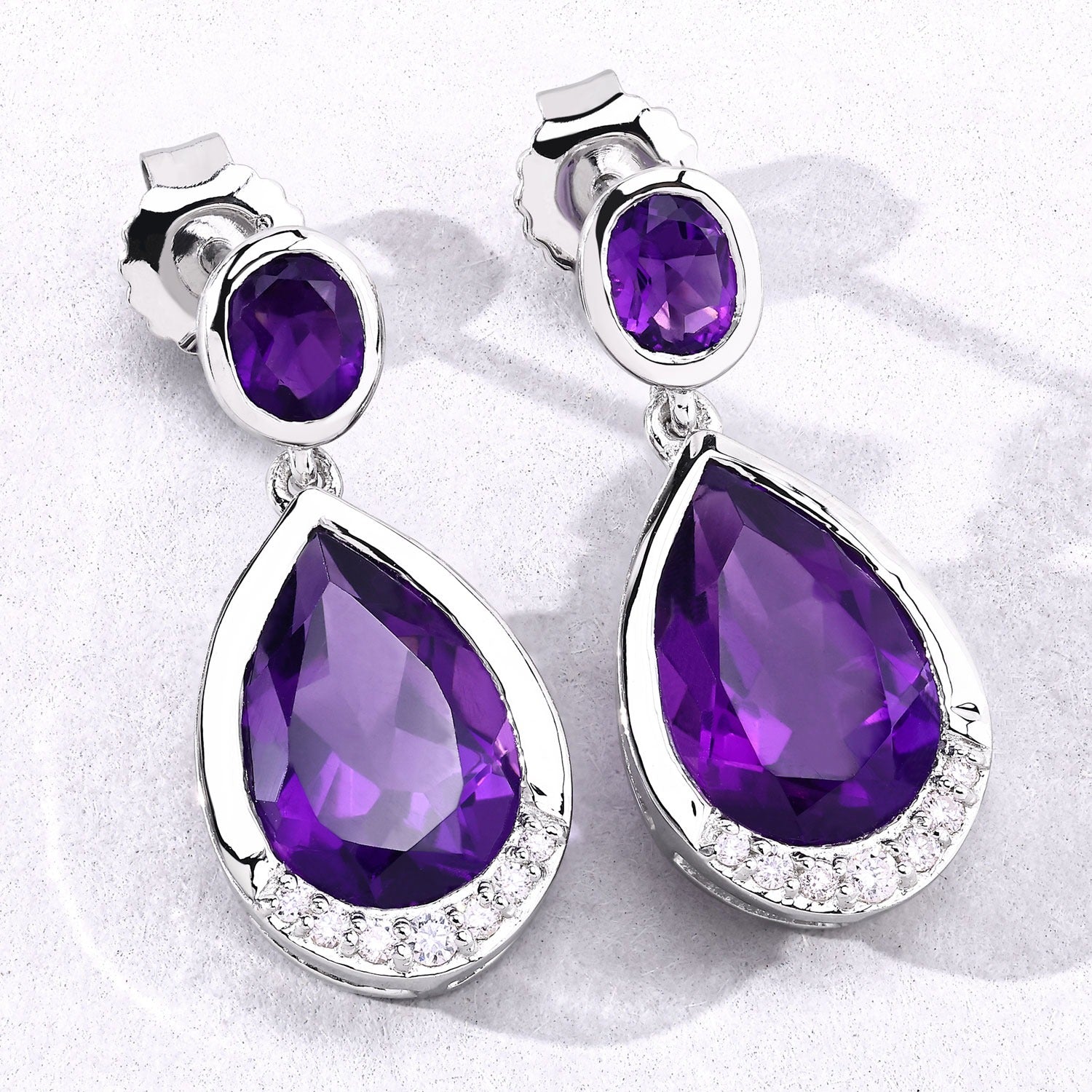Genuine Amethyst and Lab Diamond Silver Earrings