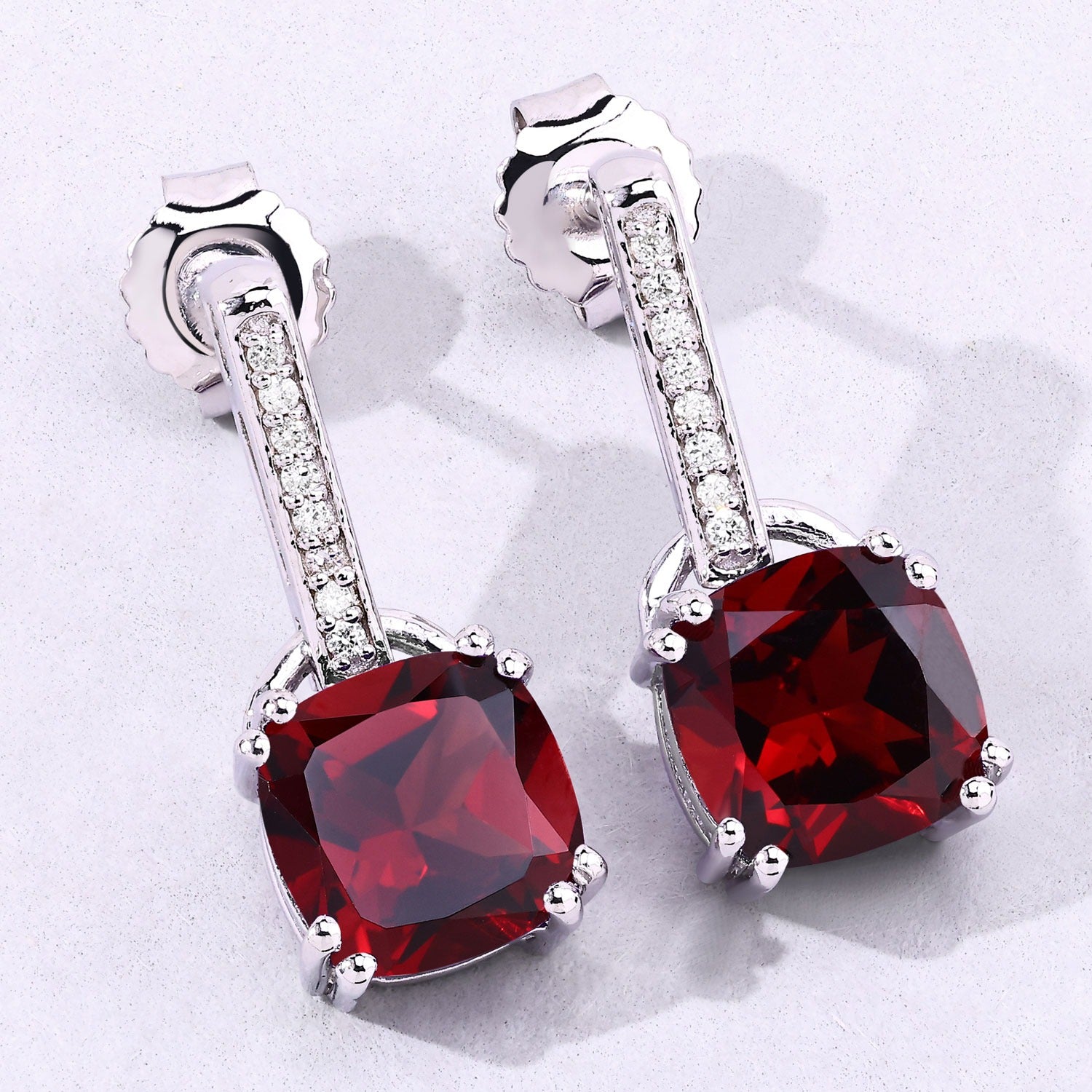 Genuine Mozambique Garnet and Lab Diamond Silver Earrings