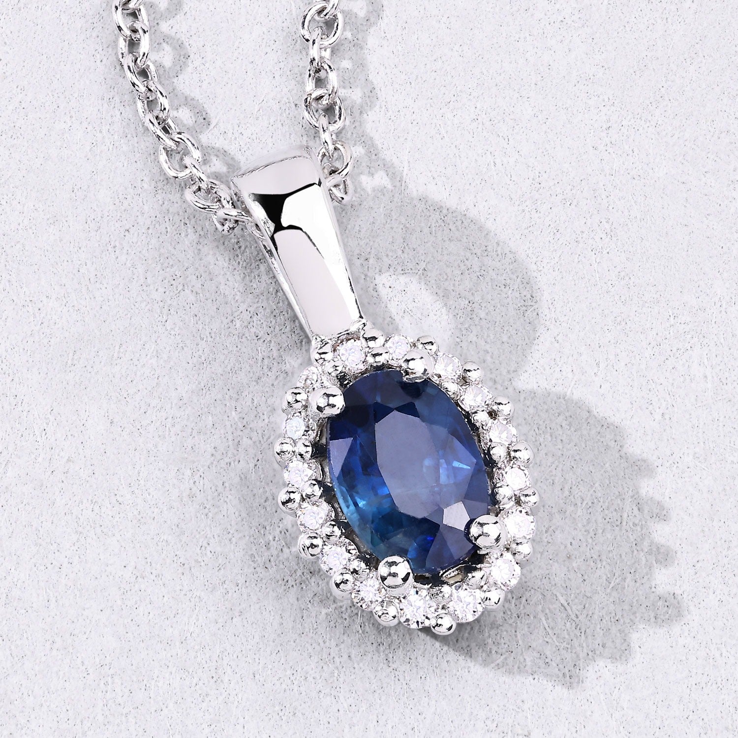 Genuine Blue Sapphire and Lab Grown Diamond 925 Silver Necklace Fine Color Jewels