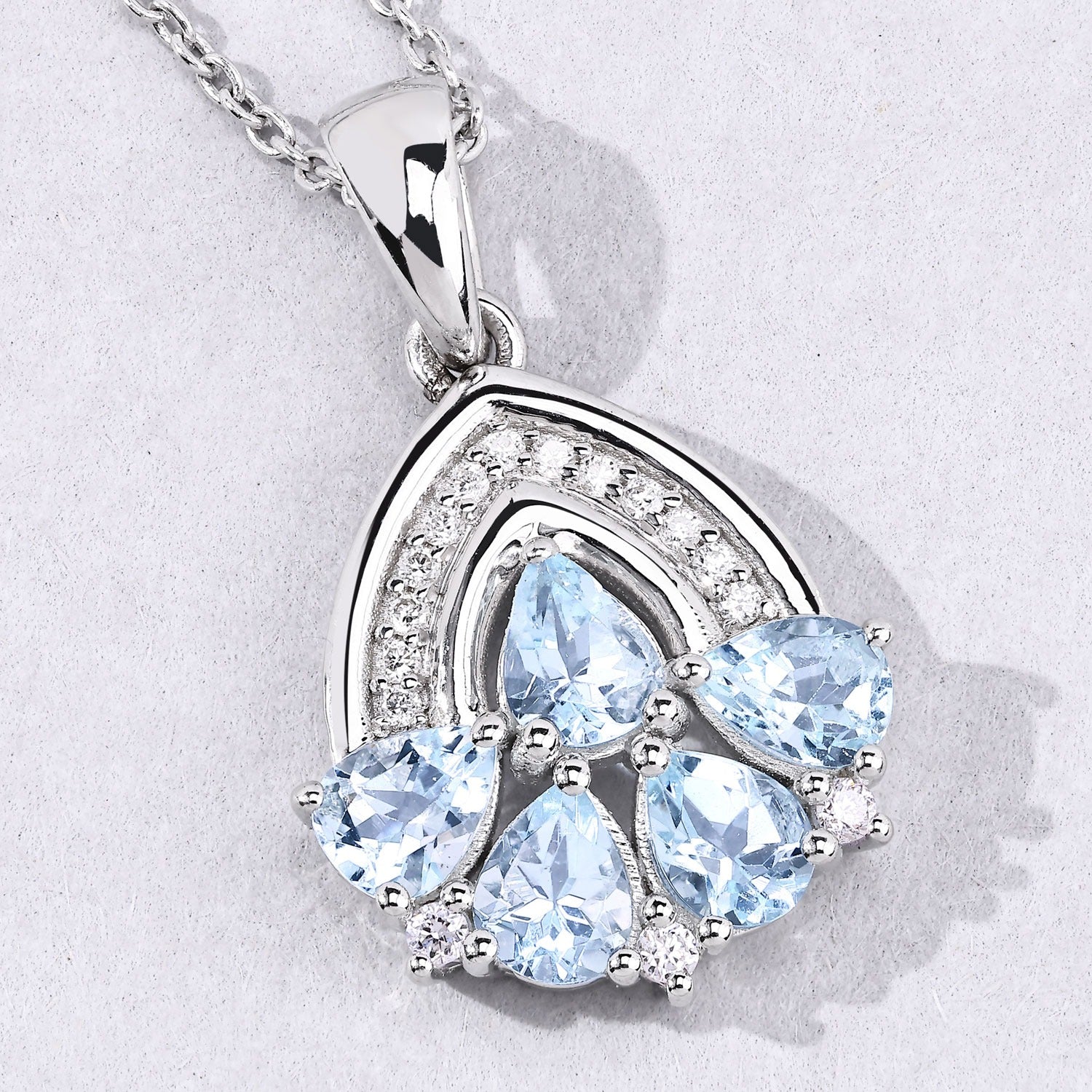 1.22 Ct Genuine Aquamarine and Lab Diamond Silver Trendy Necklace