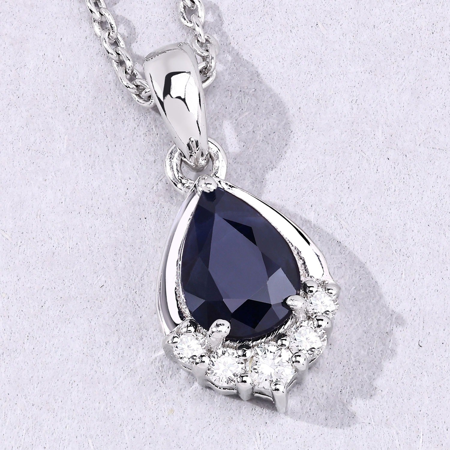 0.90 Carat Genuine Blue Sapphire and Lab Grown Diamond Silver Teardrop Pendant Necklace Fine Color Jewels