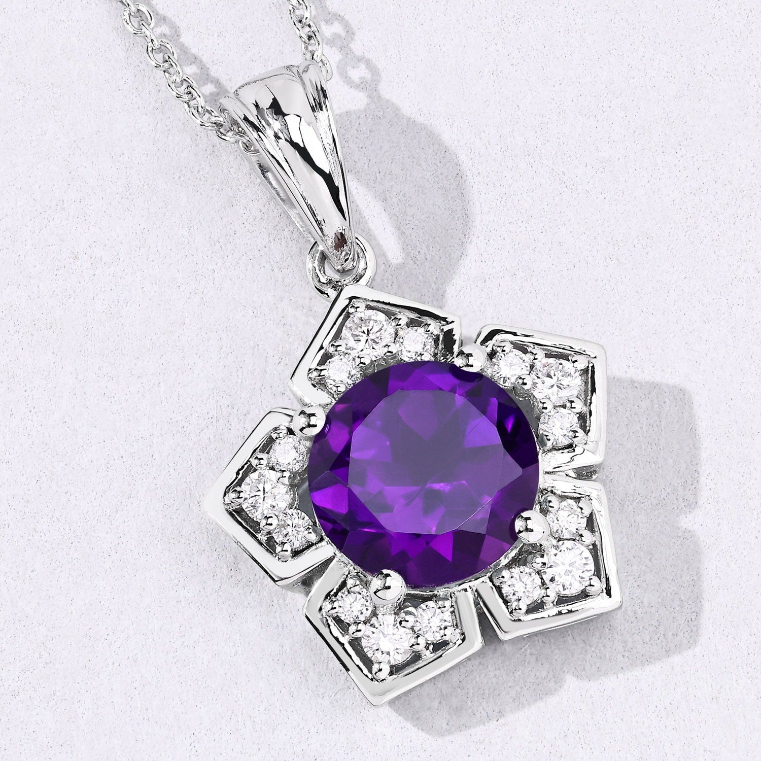 2.73 Ct Genuine Amethyst and Lab Diamond Silver Star Shape Pendant Necklace Fine Color Jewels