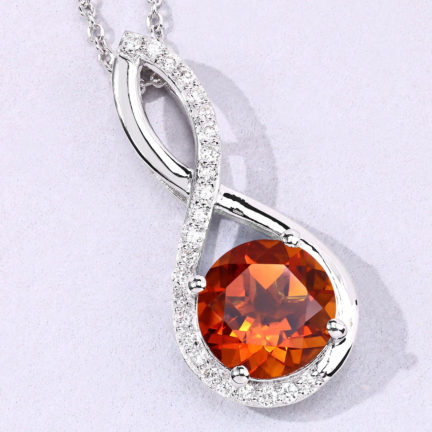 2.44 Ct Genuine Madeira Citrine and Lab Grown Diamond Silver Crossover Pendant Necklace Fine Color Jewels