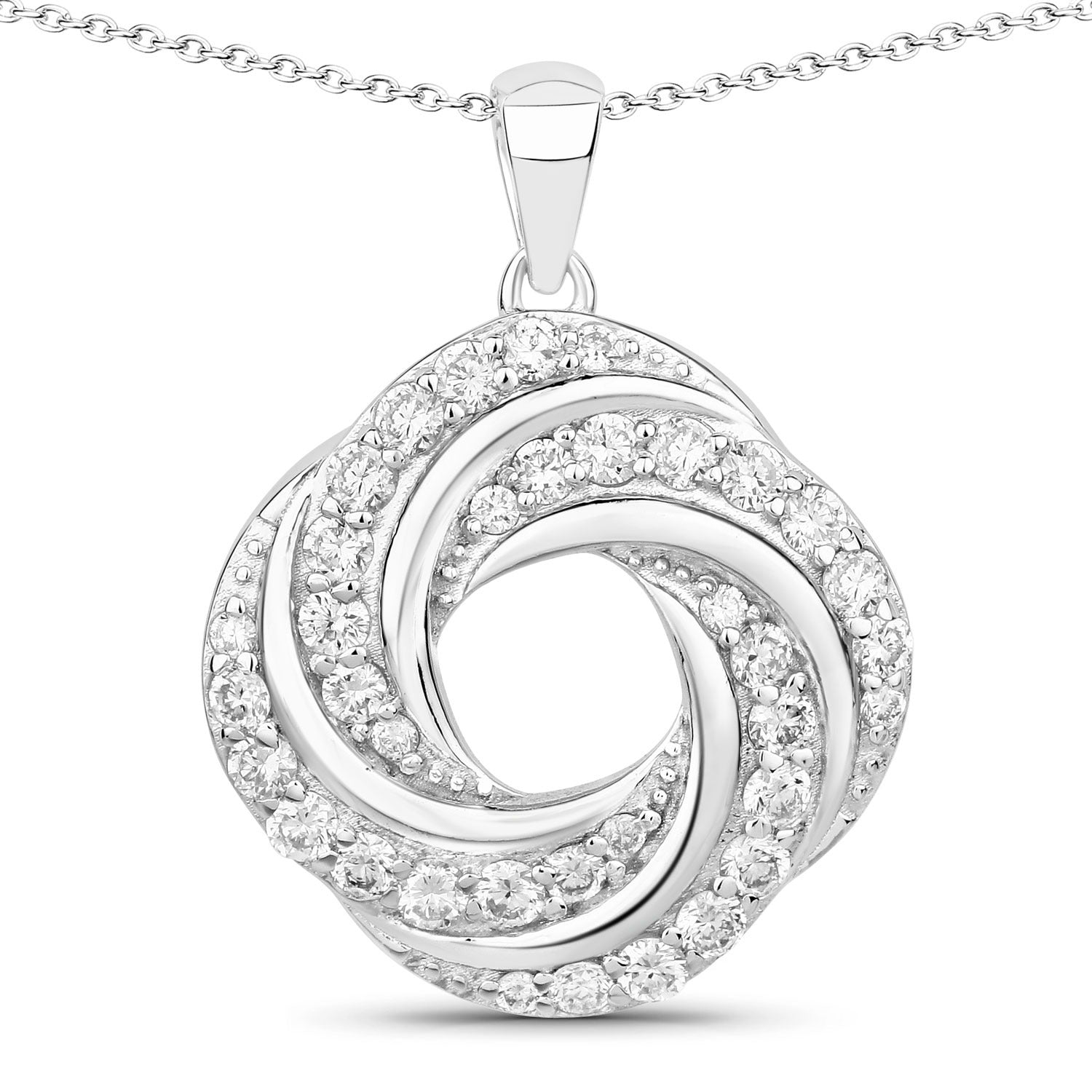 1 Cttw Round Lab Diamond Prong Plated Silver Swirl Love Knot Pendant Necklace